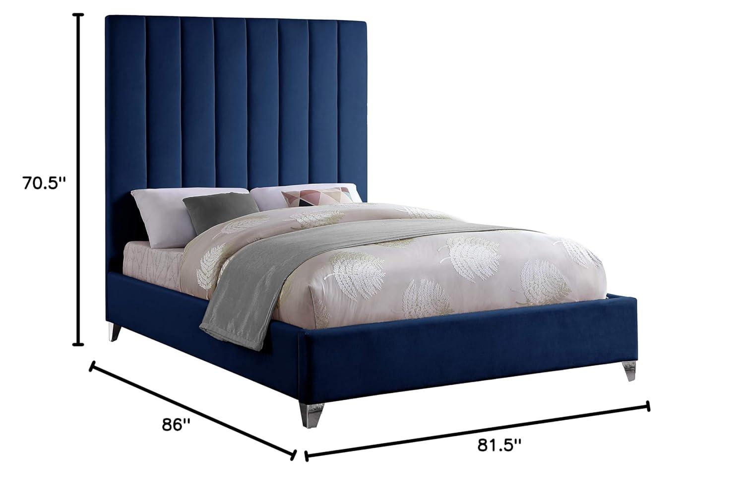 Meridian Furniture Via Rich Velvet King Bed in Navy