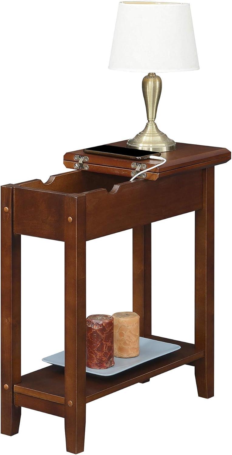 Convenience Concepts American Heritage Flip Top End Table with Charging Station and Shelf, Espresso