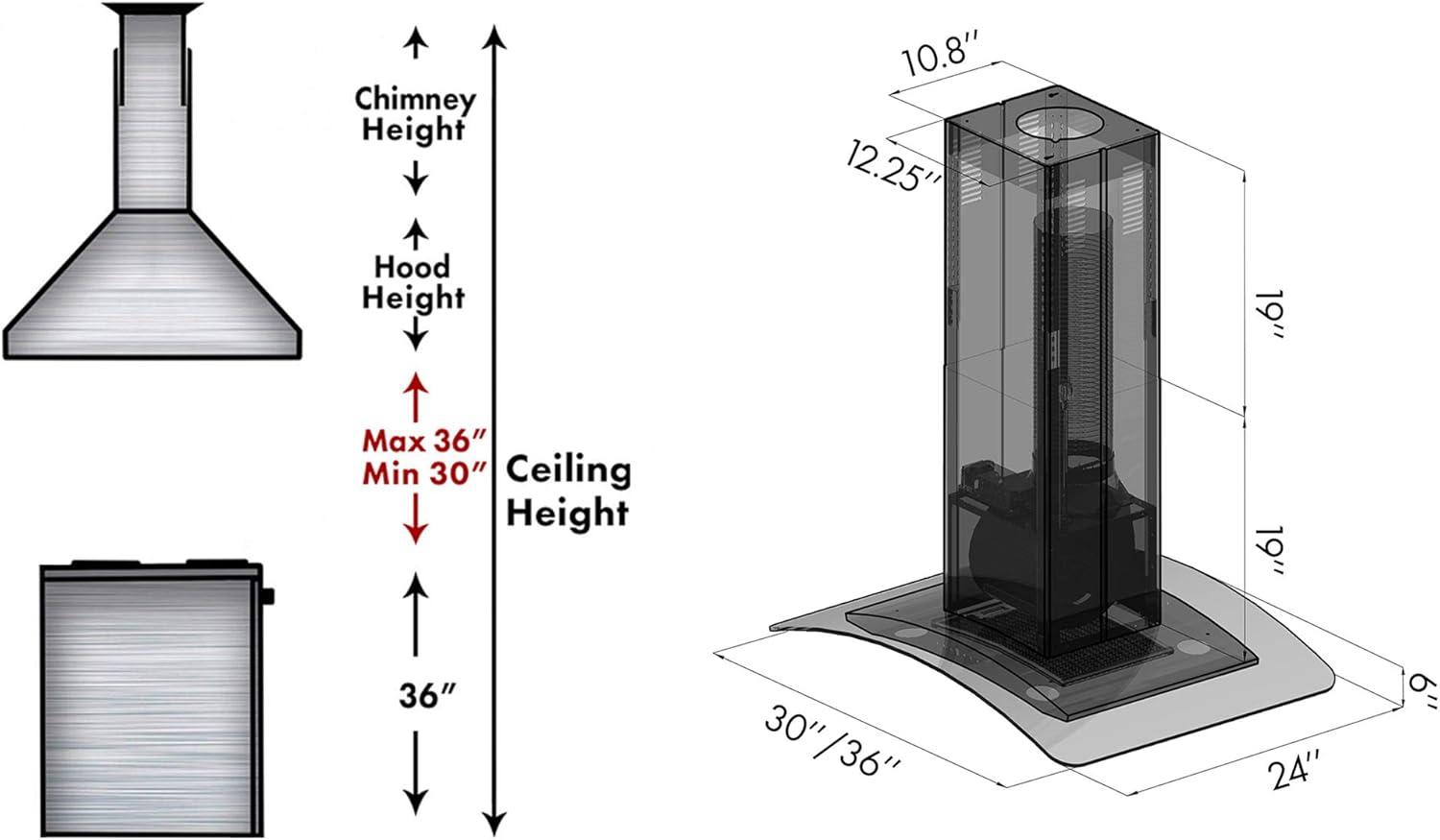 ZLINE ZLINE 36 in. Convertible Vent Isl& Mount Range Hood in Stainless Steel & Glass (GL14i-36)