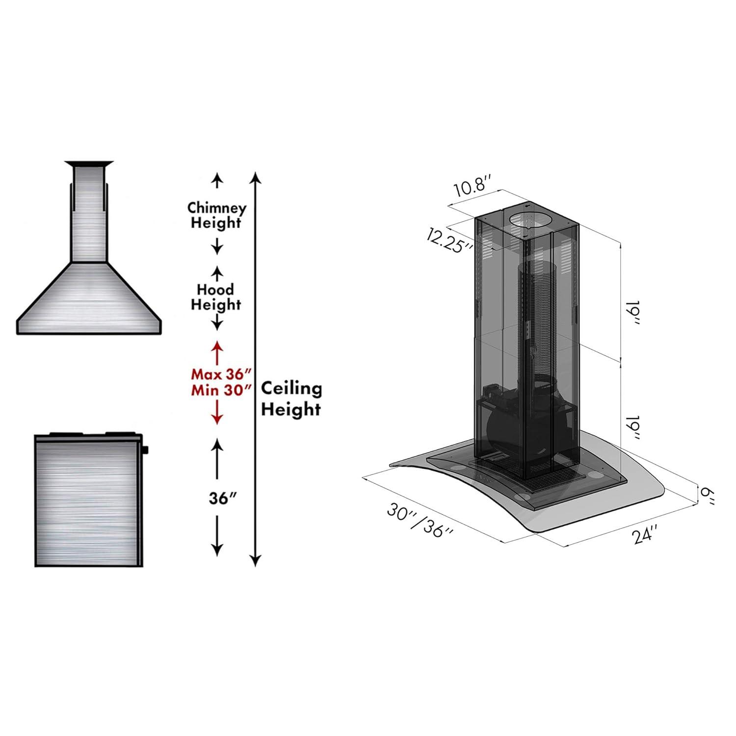 ZLINE ZLINE 36 in. Convertible Vent Isl& Mount Range Hood in Stainless Steel & Glass (GL14i-36)