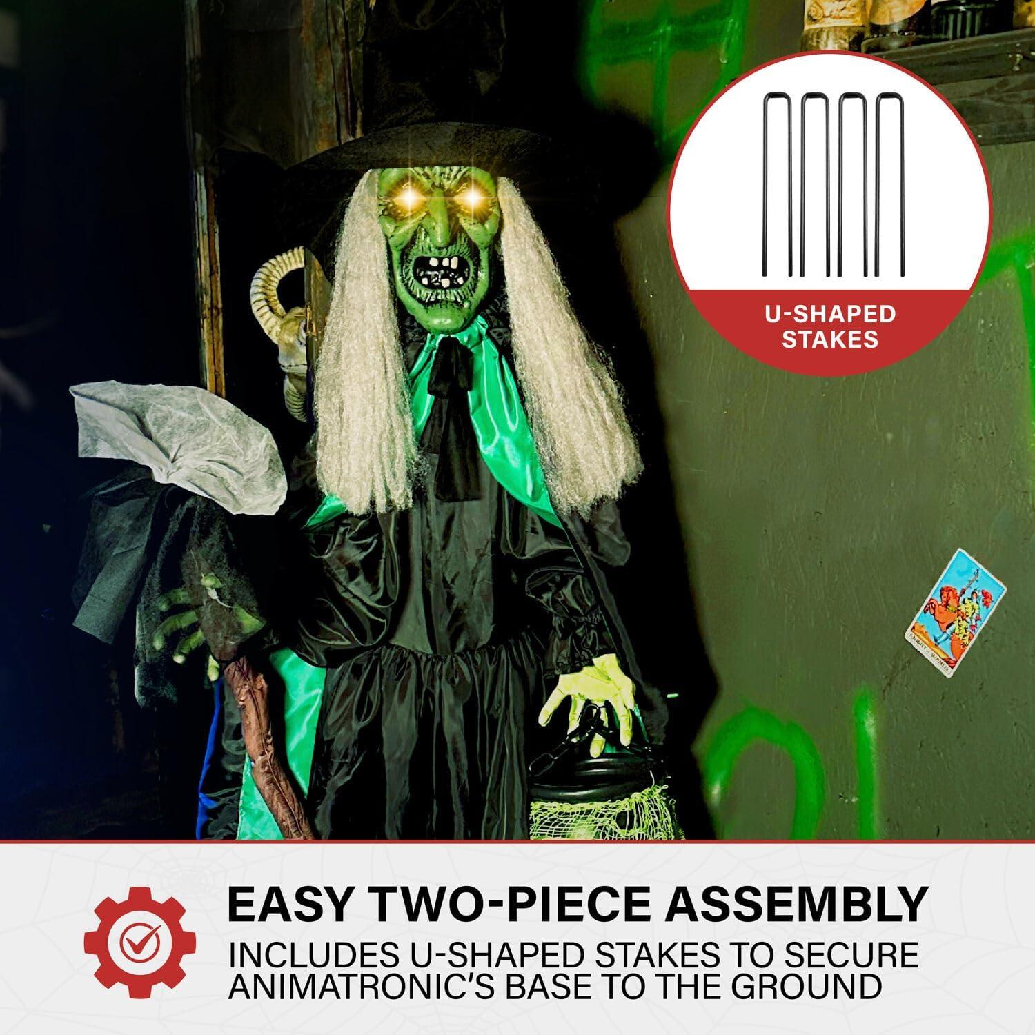 Haunted Hill Farm Lifesize Witch Prop with Lights and Sound, Indoor/Covered Outdoor Halloween Decoration