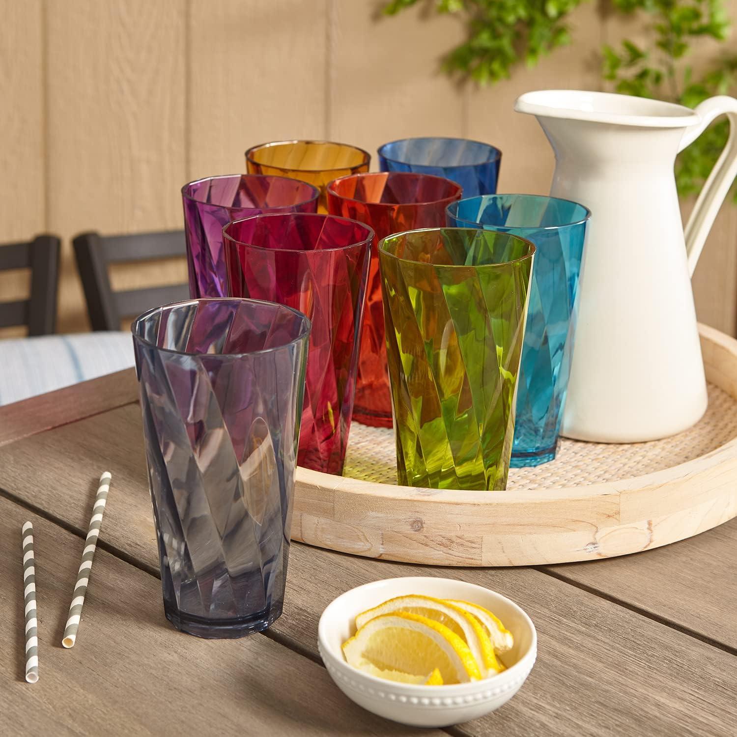 Jewel Tone Rainbow Plastic Drinking Glasses Set of 8, 20oz