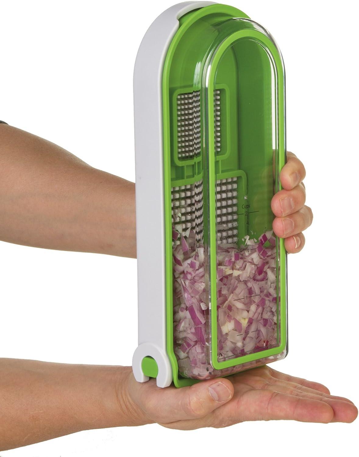 Prepworks Onion Chopper: Manual Veggie Dicer, 2 Stainless Steel Blades, Dishwasher-Safe, Clear, 3-Piece Set