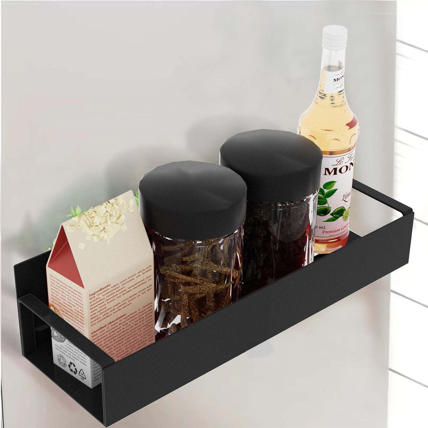 Textiles Hub 4 Pack Magnetic Spice Rack For Refrigerator, Moveable Magnetic Spice Organizer, Black Metal Strong Magnetic Shelf For Fridge And Microwave Oven, Space Saving For Kitchen