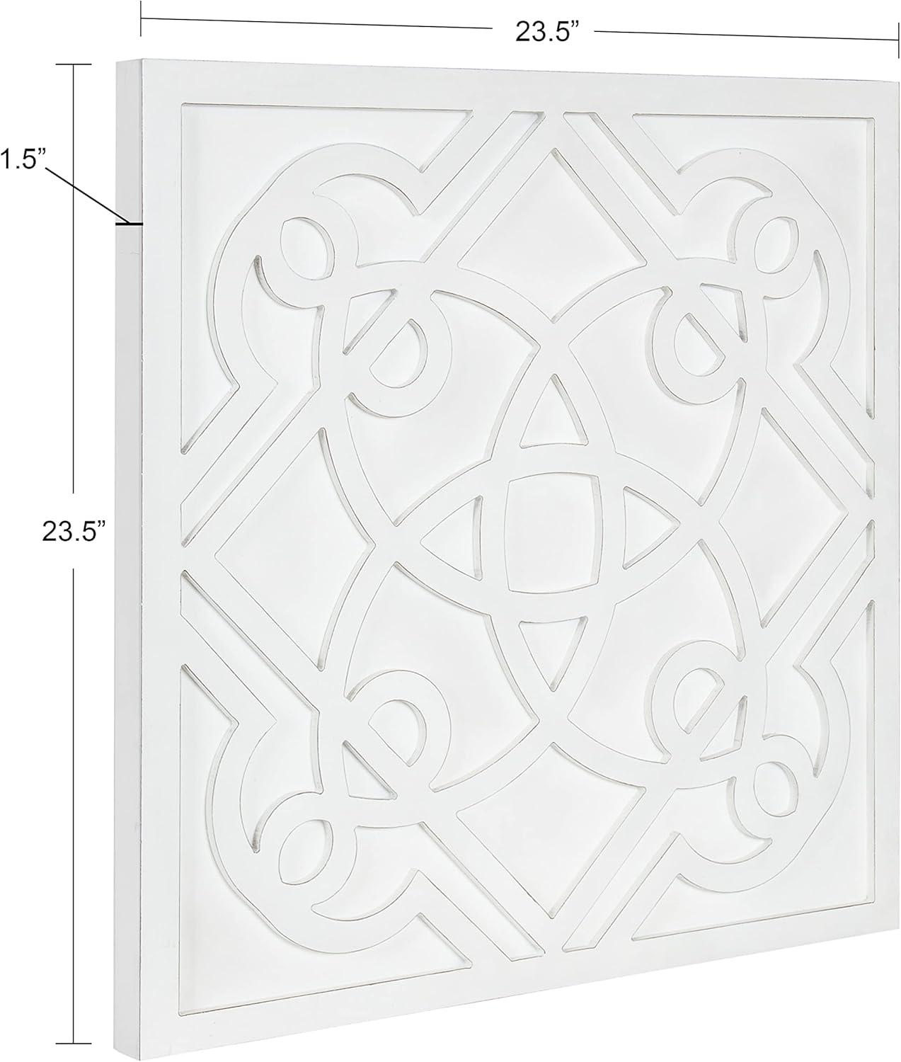 Kate and Laurel Mercador Square Wooden Wall Art Plaque, White, 24 x 24, Modern Farmhouse Dimensional Wood Wall Art Plaque for Simple Coastal Home Decor Design