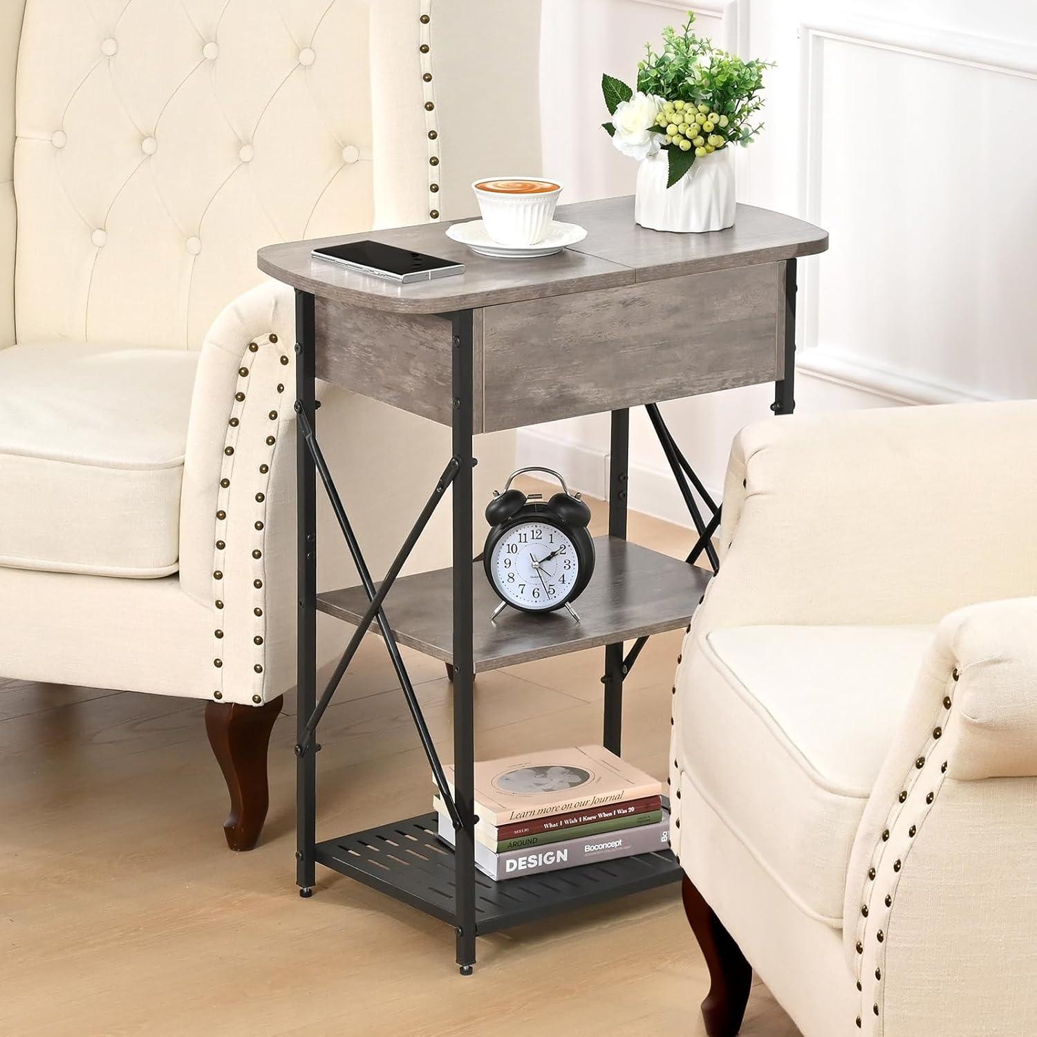 Flip Top End Tables Set 2 with Charging Station, Side Tables Living Room