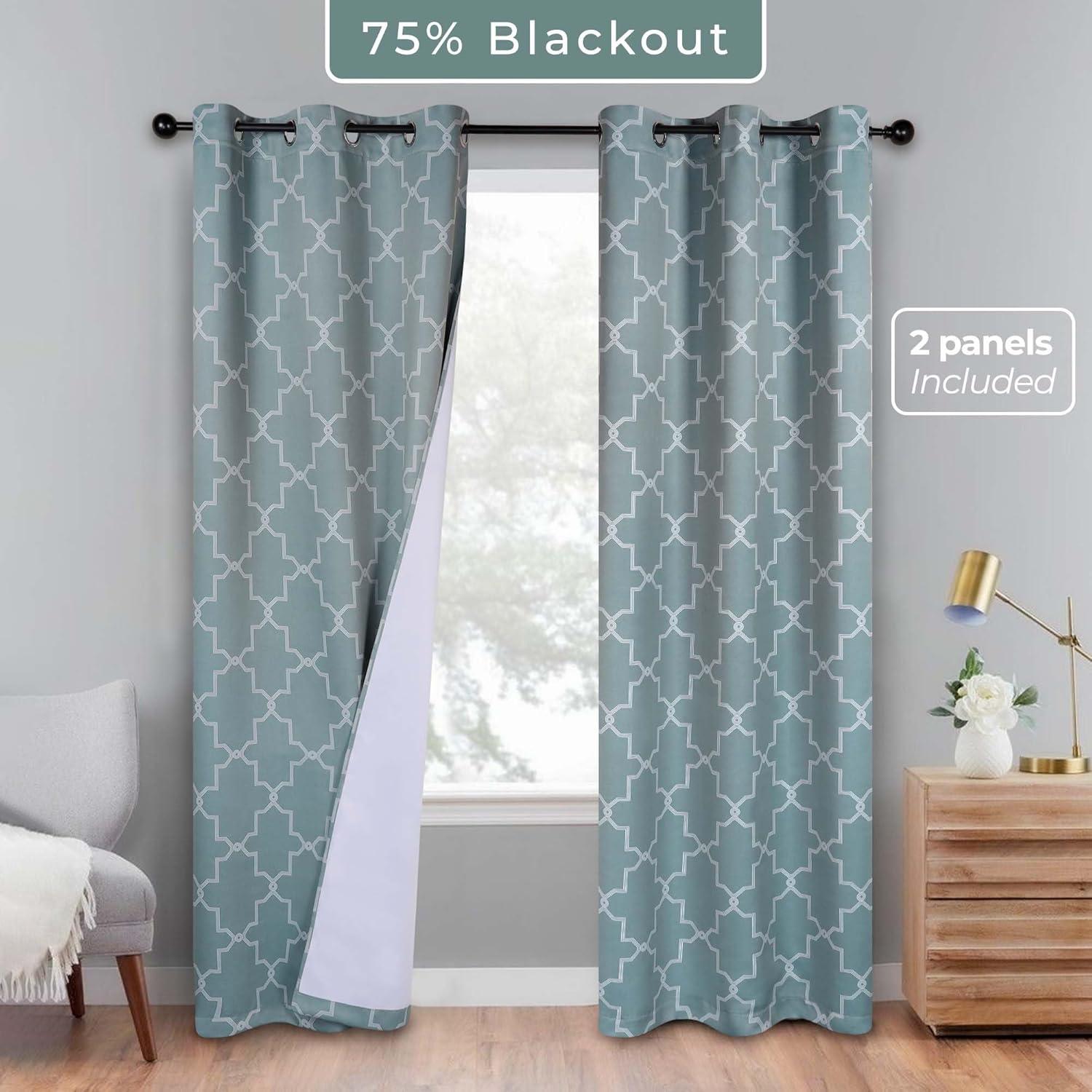 Superior Trellis Blackout Curtains, Rod Pocket, Set of 2, 42" x 108", Teal