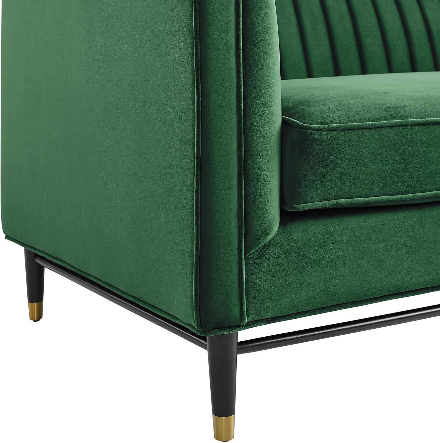 Devote Channel Tufted Performance Velvet Loveseat Emerald - Modway: Glam Deco Style, Stain-Resistant, Gold Accents