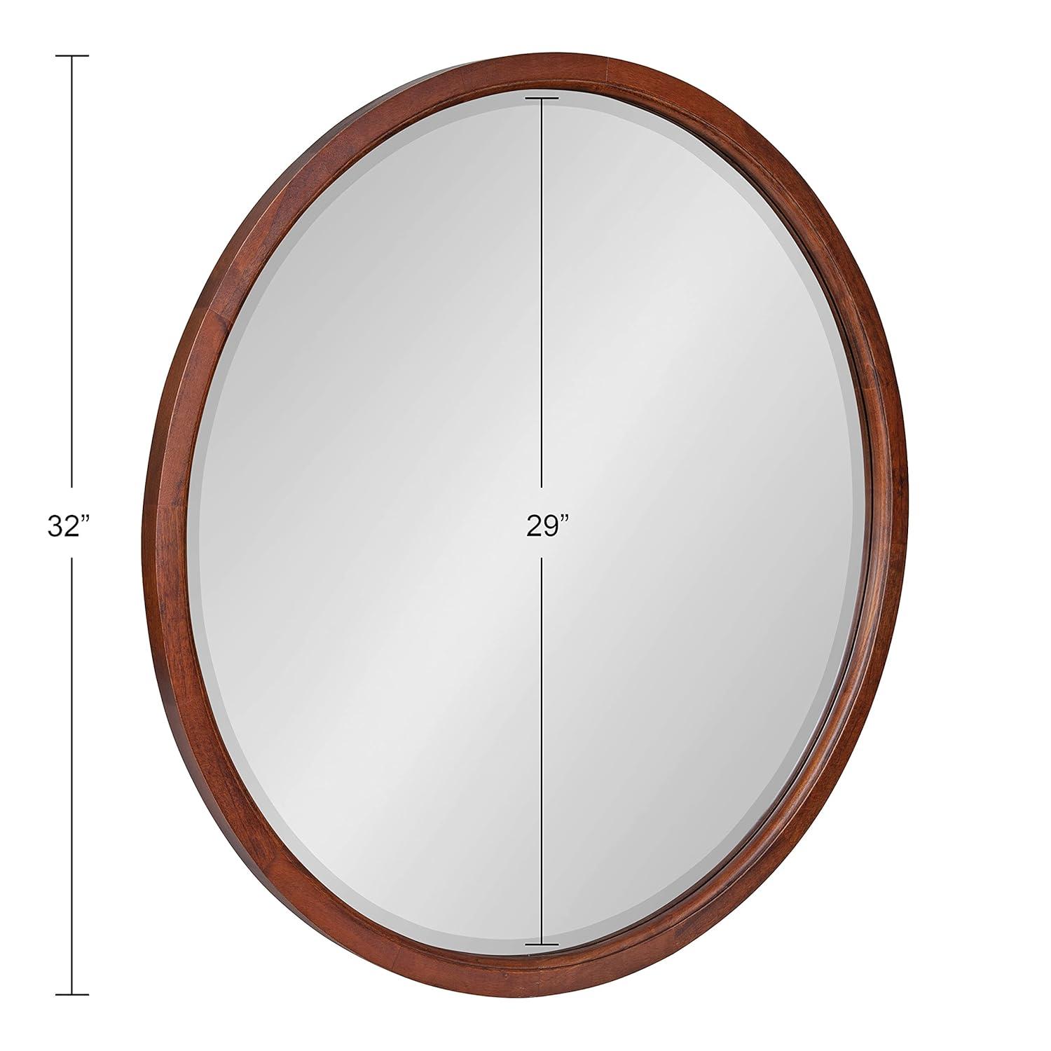 32" x 32" Hogan Round Framed Decorative Wall Mirror Walnut Brown : Modern Wood Frame, No Assembly Required