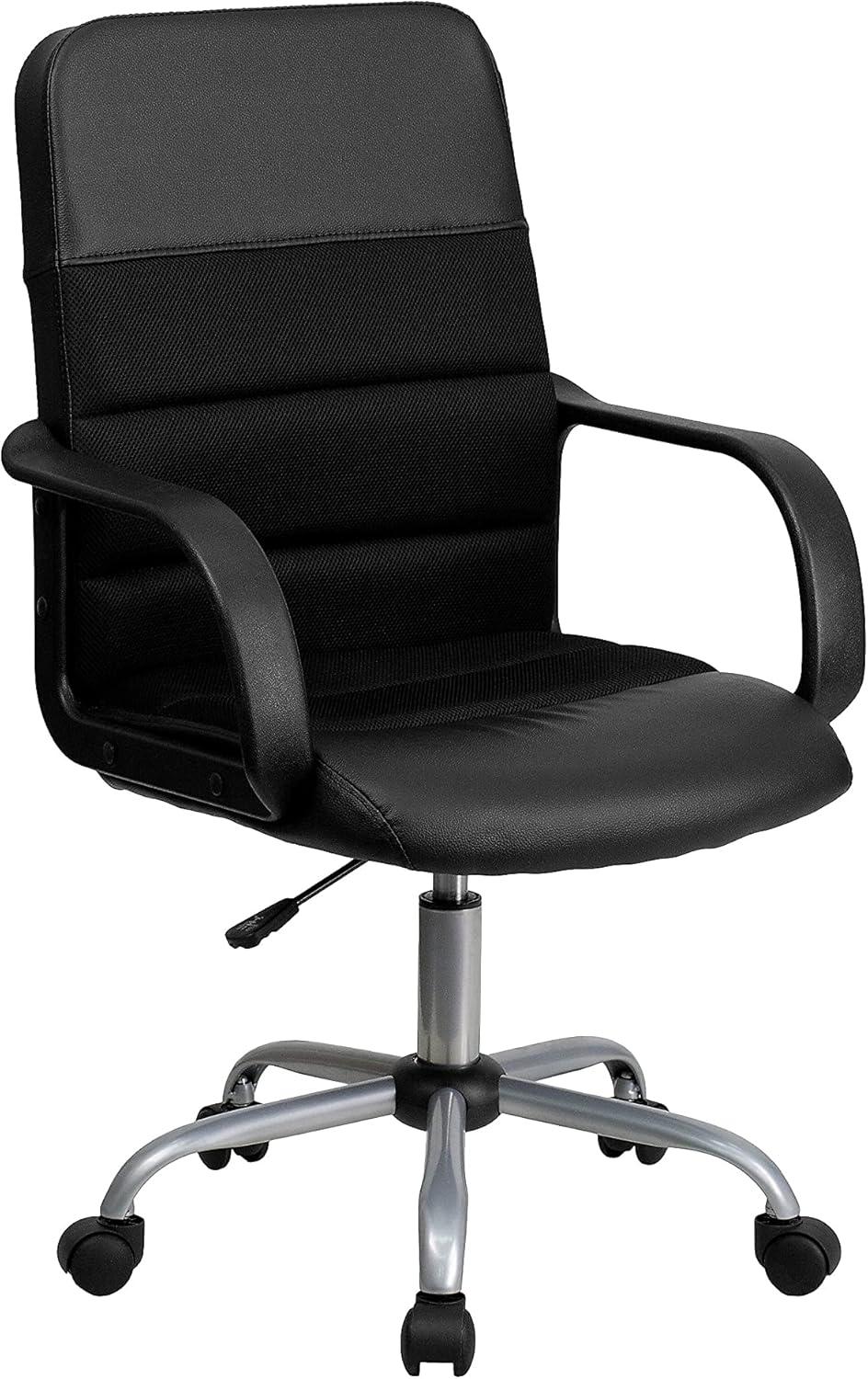 Flash Furniture Manor Mid-Back Swivel LeatherSoft Ergonomic Desk Chair with Headrest, Black