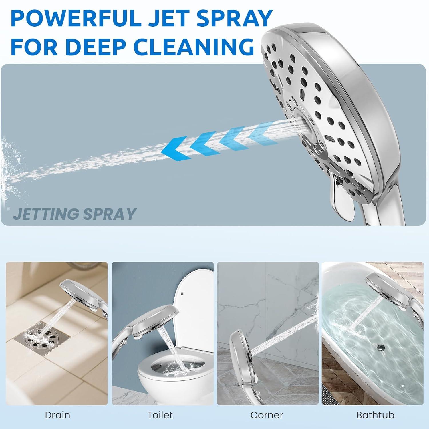 8" Dual Shower Head Combo, Rainfall Shower Head with Handheld, 6 Spray Settings Angle Adjustable Handheld Shower Head with Pause, Height Adjustable, Matte Black