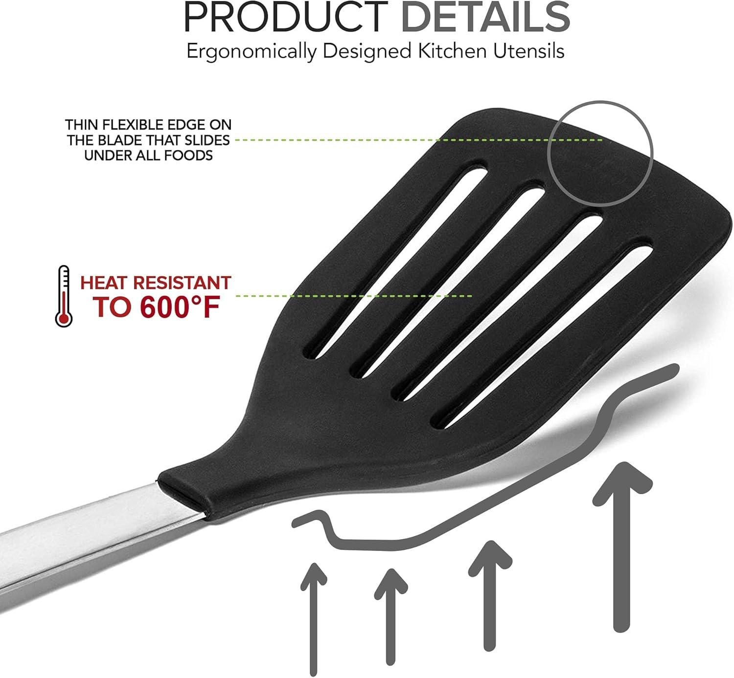 4-Piece Black Silicone and Stainless Steel Cooking Utensil Set