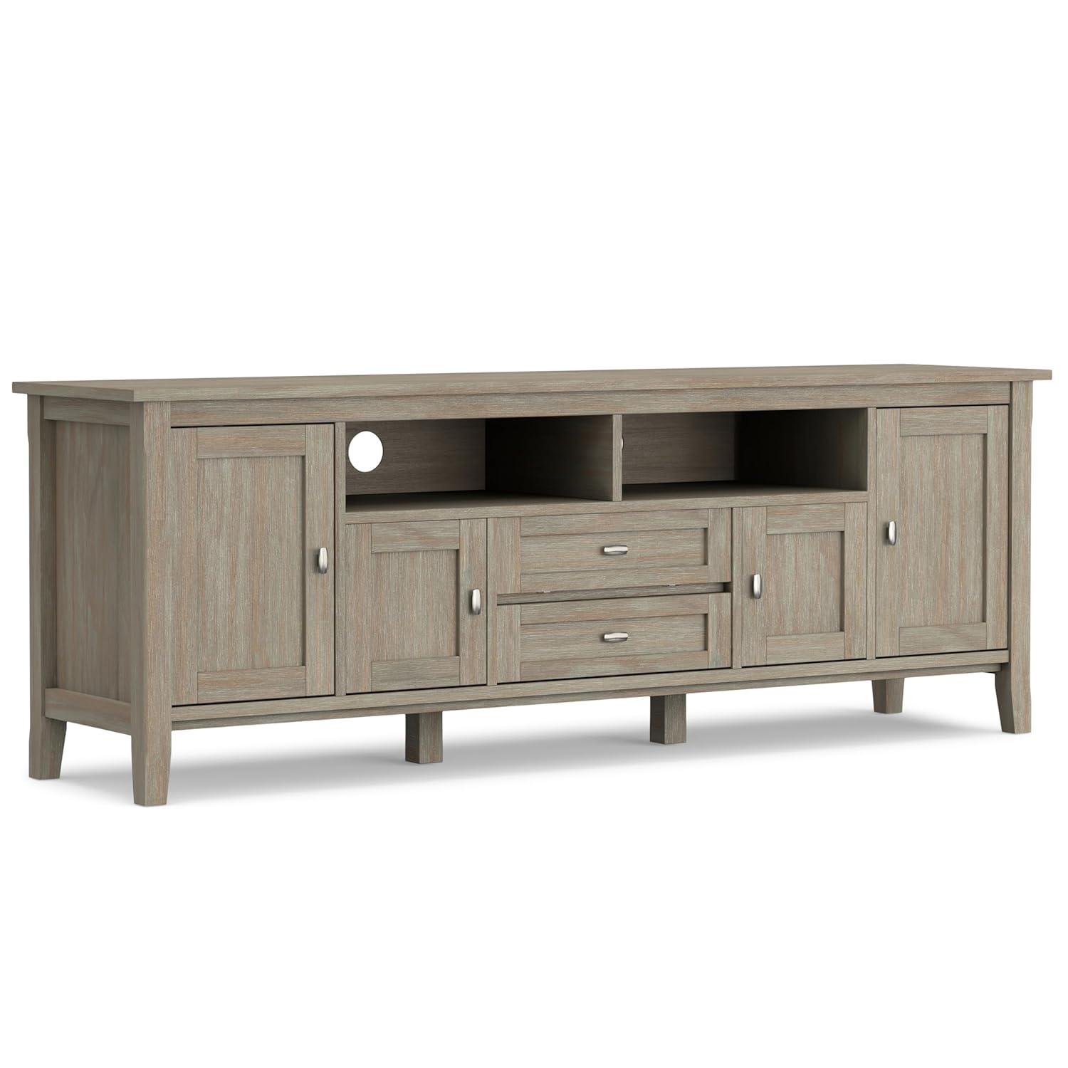 Simpli Home Warm Shaker 72"W Solid Wood TV Stand for TVs up to 80" with 4 Storage Cabinets and 2 Drawers