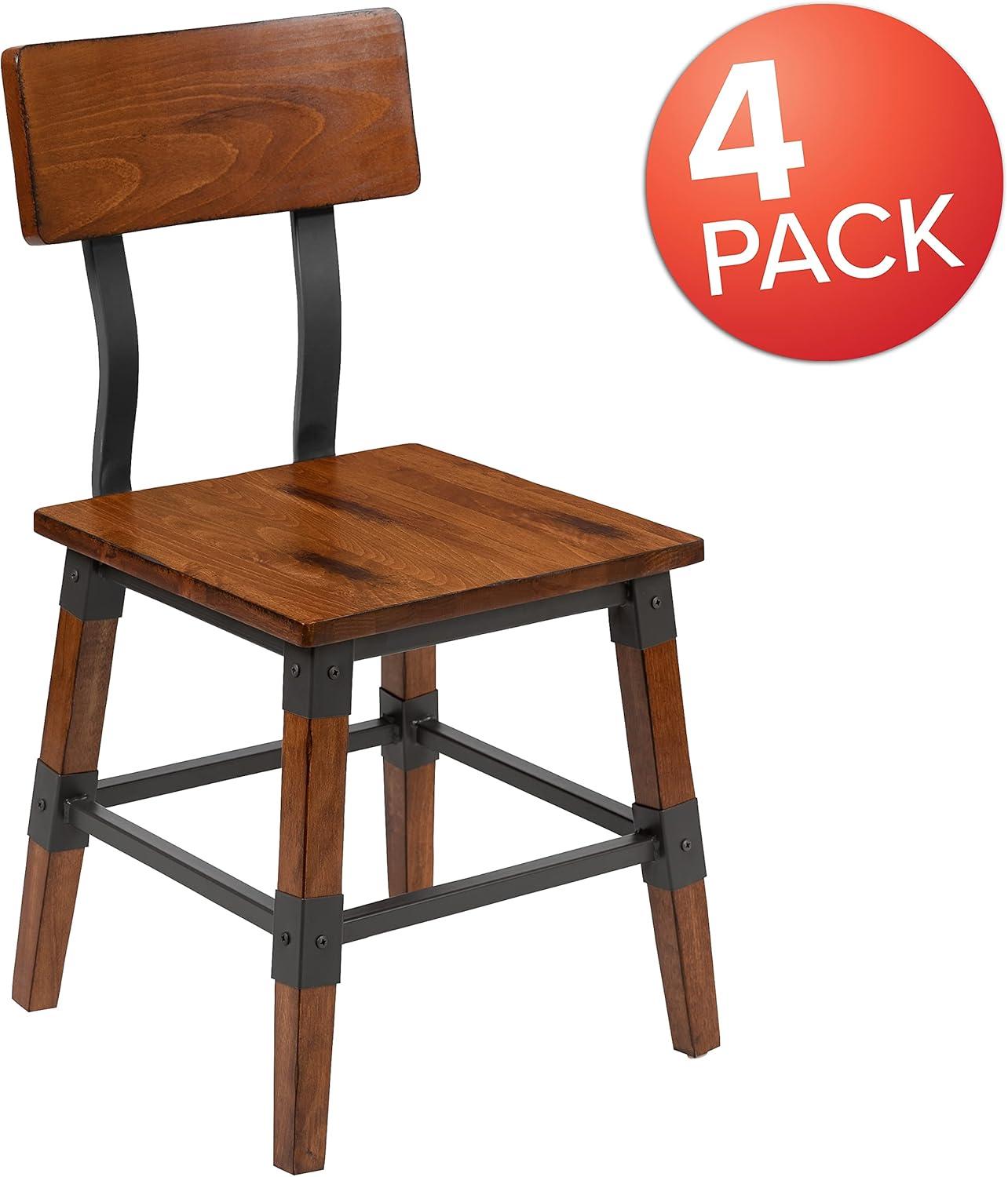 Flash Furniture 4 Pack Rustic Antique Walnut Industrial Wood Dining Chair