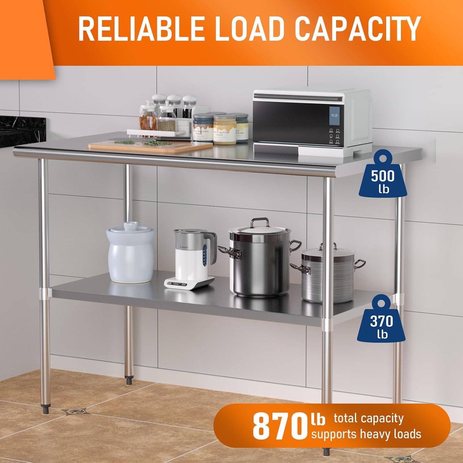 Stainless Steel Table for Food Prep & Work 30 x 48 inches Utility Table with Adjustable Undershelf, Commercial Workstation in Kitchen, Garage, Outdoor BBQ