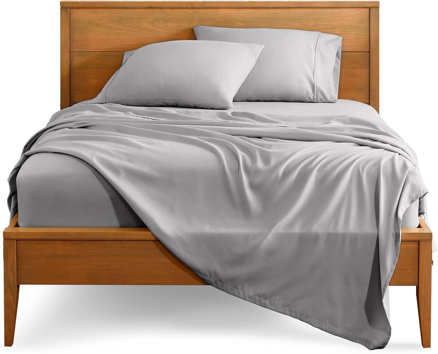 California King Light Grey 4 Piece Ultra-Soft Double Brushed Sheet Set by Bare Home