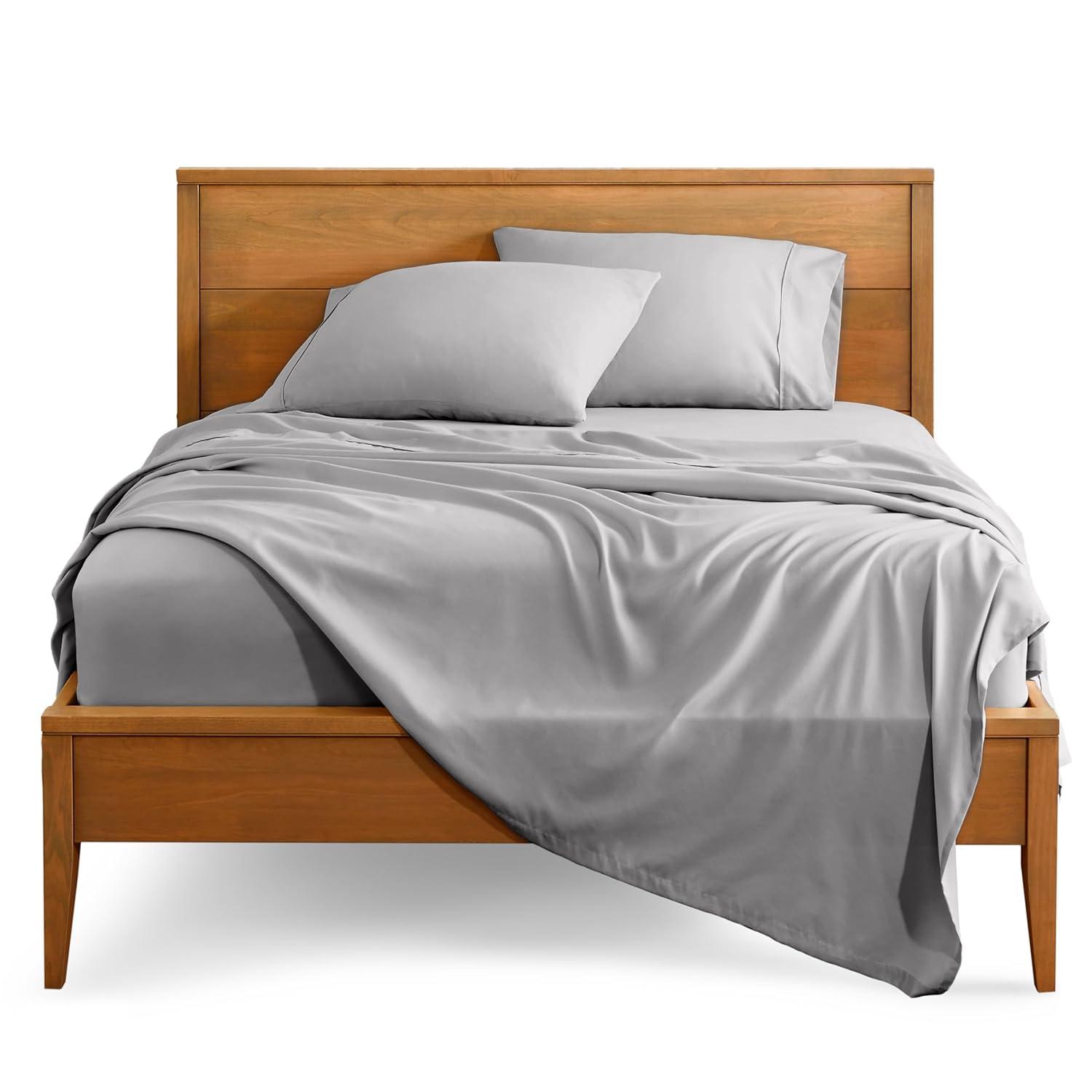 California King Light Grey 4 Piece Ultra-Soft Double Brushed Sheet Set by Bare Home