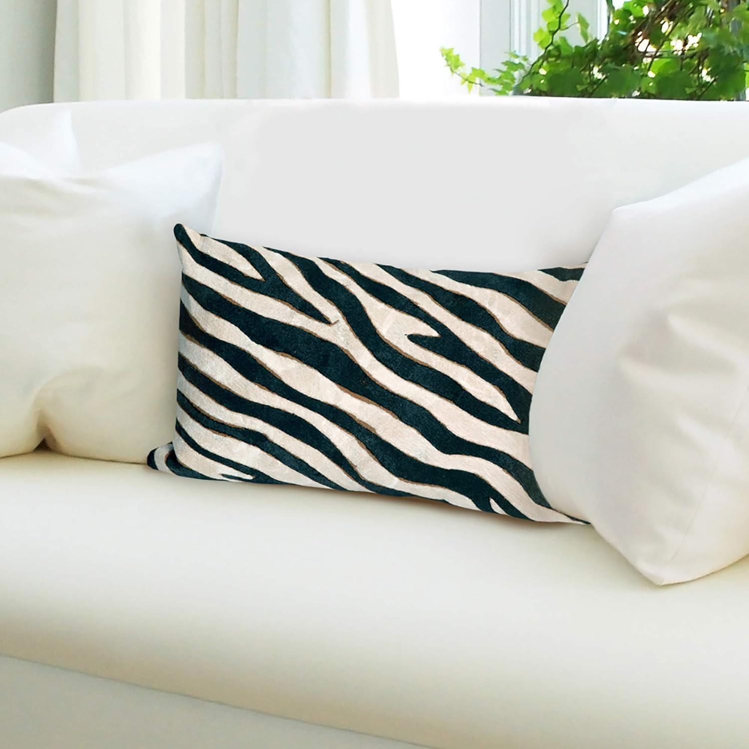 Black and Beige Zebra Print Rectangular Polyester Pillow