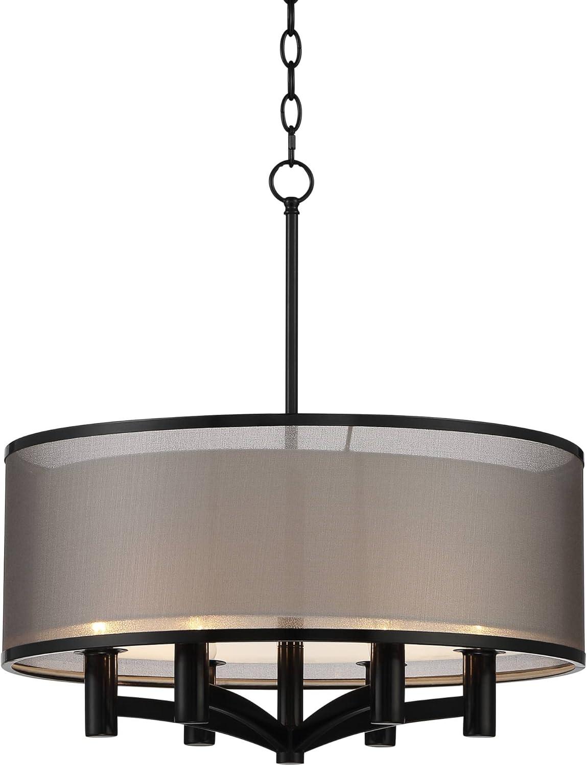 Possini Euro Design Black Drum Pendant Chandelier 22" Wide Modern Double Shade 6-Light Fixture Dining Room House Foyer Entryway