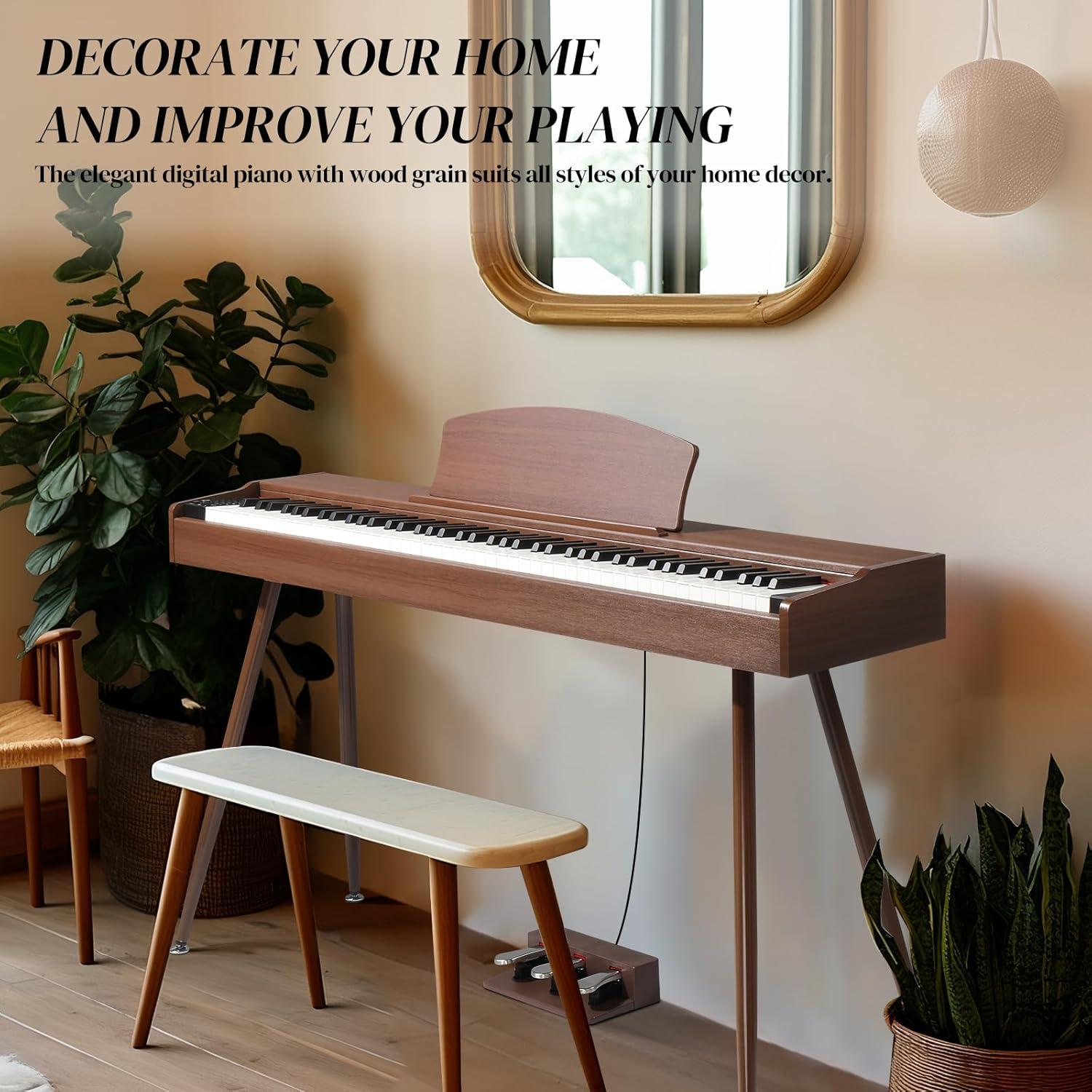 Ktaxon 88 Key Keyboard Piano Weighted Action Electronic Keyboard, Digital Piano with 3-Pedal Unit, Removable Music Stand, Stereo Headphone, Retro Dustproof Cloth and MIDI Connection