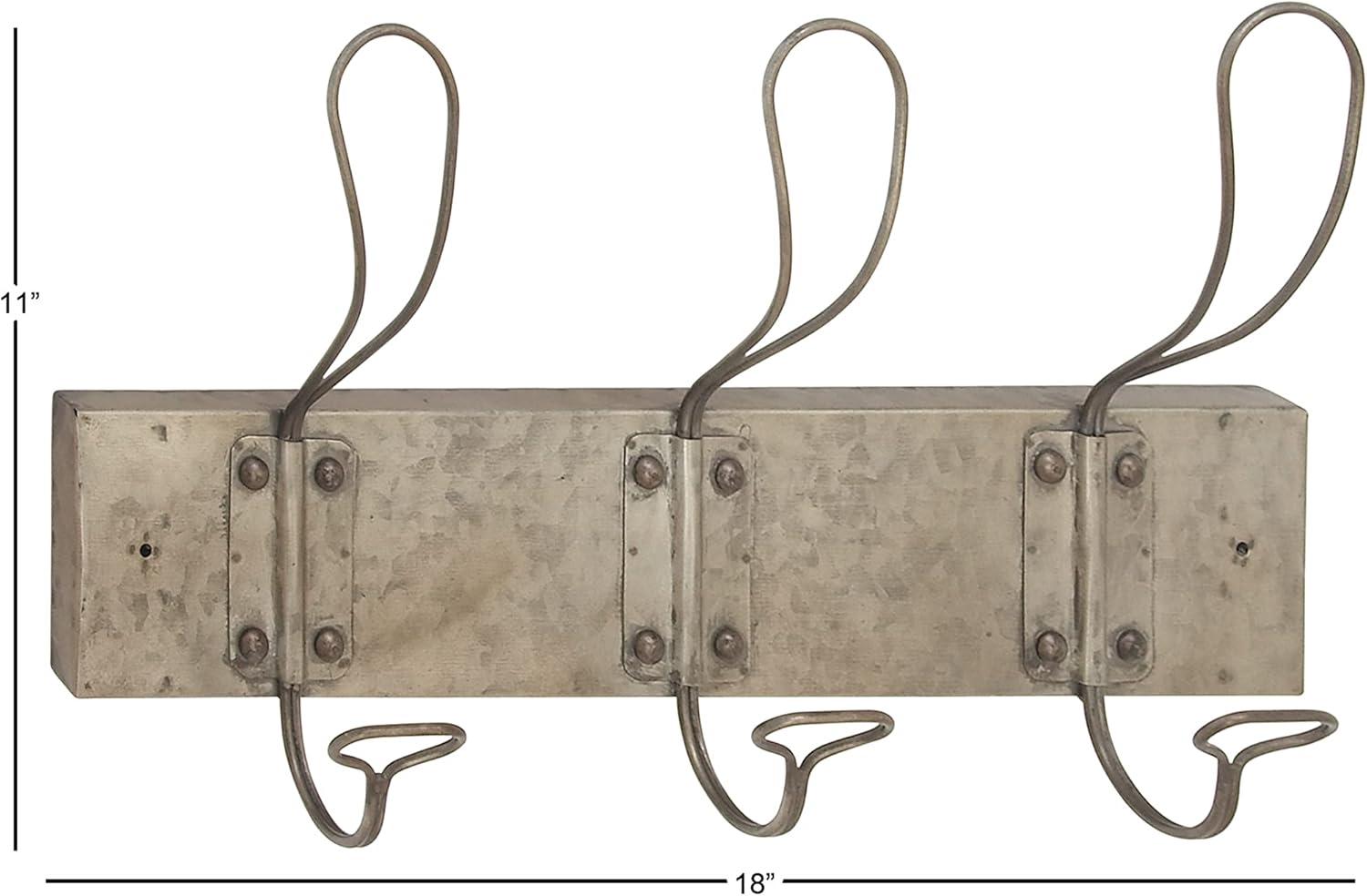 Rustic Gray Metal and Wood Wall Hook Rack