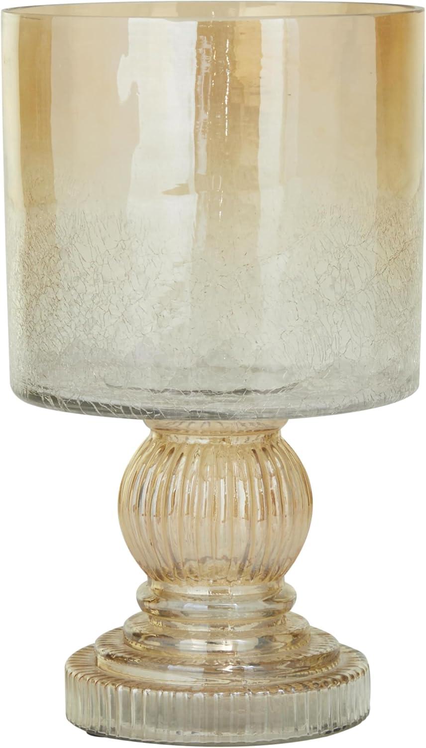 DecMode Brown Glass Handmade Turned Style Pillar Hurricane Lamp with Faux Mercury Glass Finish