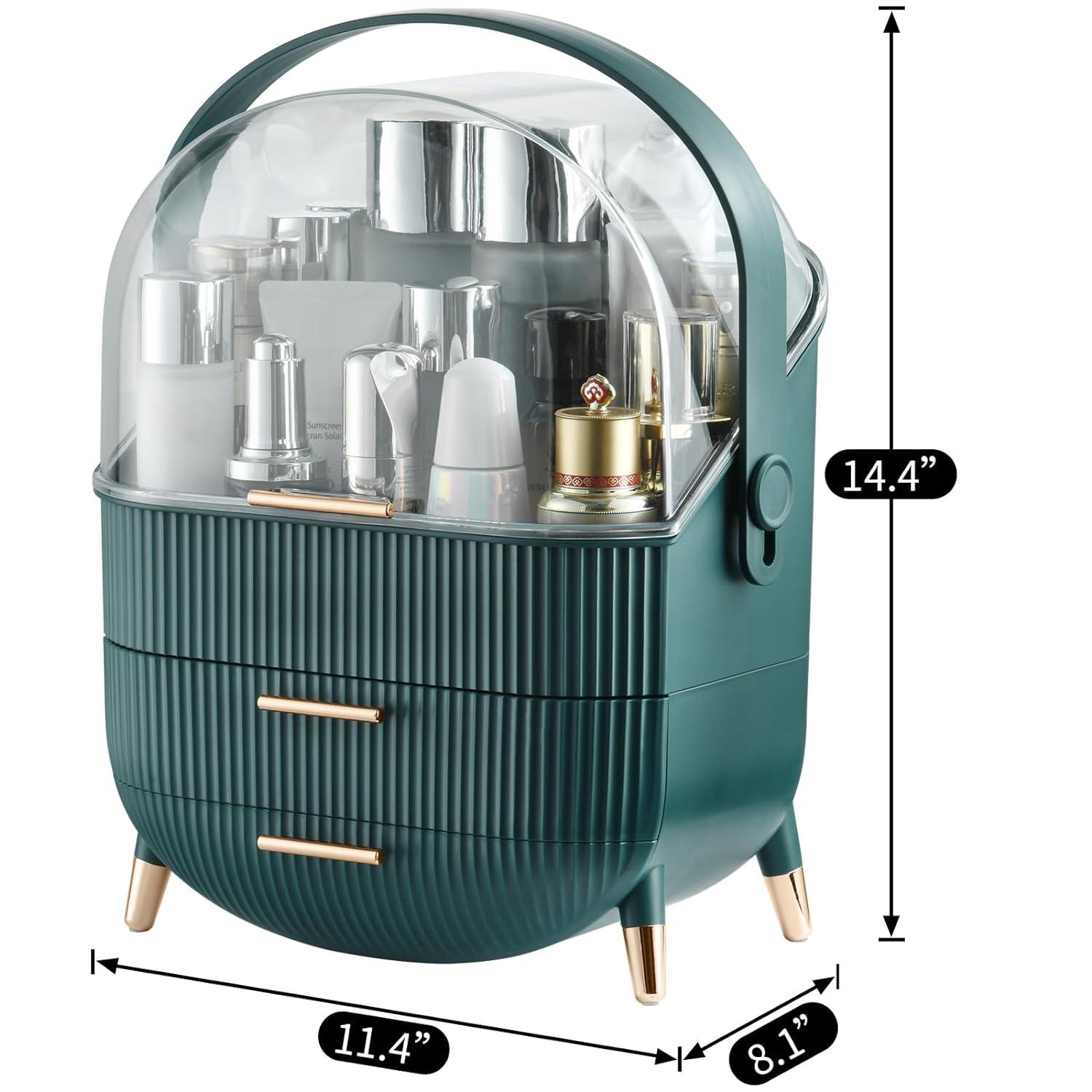 Make up Organizers and Storage, Makeup Organizer for Vanity, Cosmetics Skincare Organizers with Lid and Drawers, Cosmetic Display Cases for Countertop, Bathroom, Ideal Gifts for Women(Light Green)