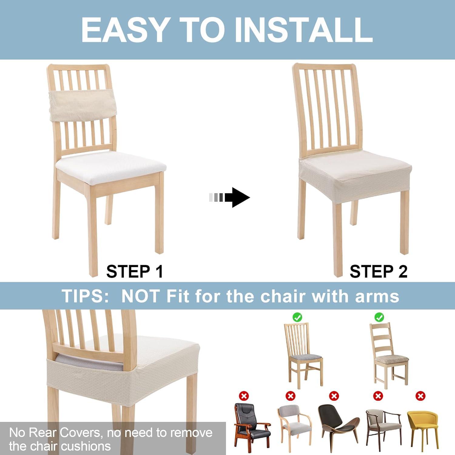 Smiry Dining Chair Seat Covers Stretch Jacquard Chair Slipcover with Ties (Set of 6, Beige)