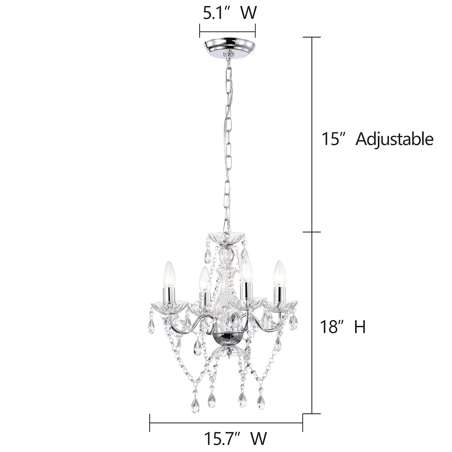 LaLuLa Chrome Chandelier Modern Mini Acrylic Crystal Chandelier Lighting 4 Light Candle Style Chandeliers for Dining Room