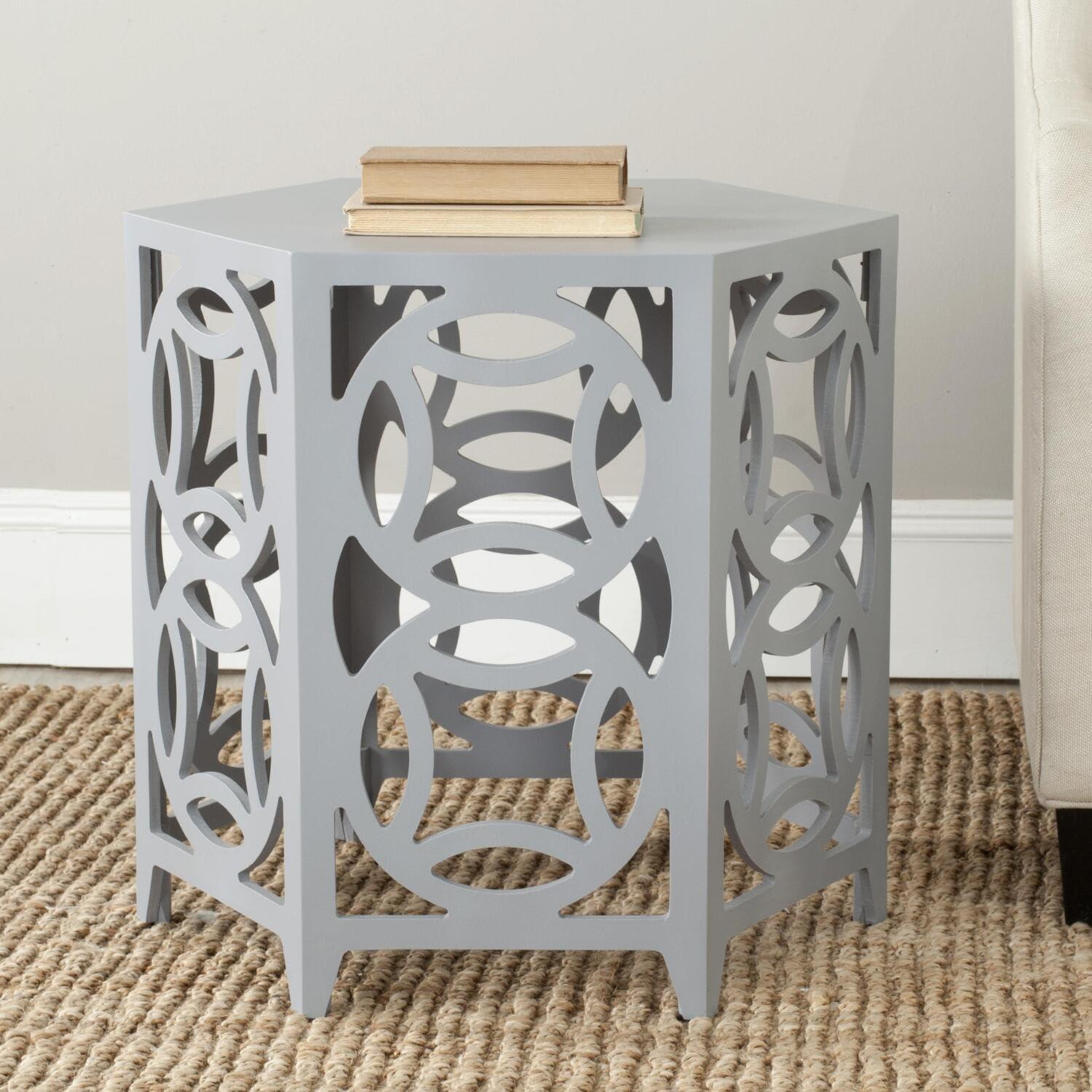 Natanya Pearl Taupe Hexagonal Wood Side Table