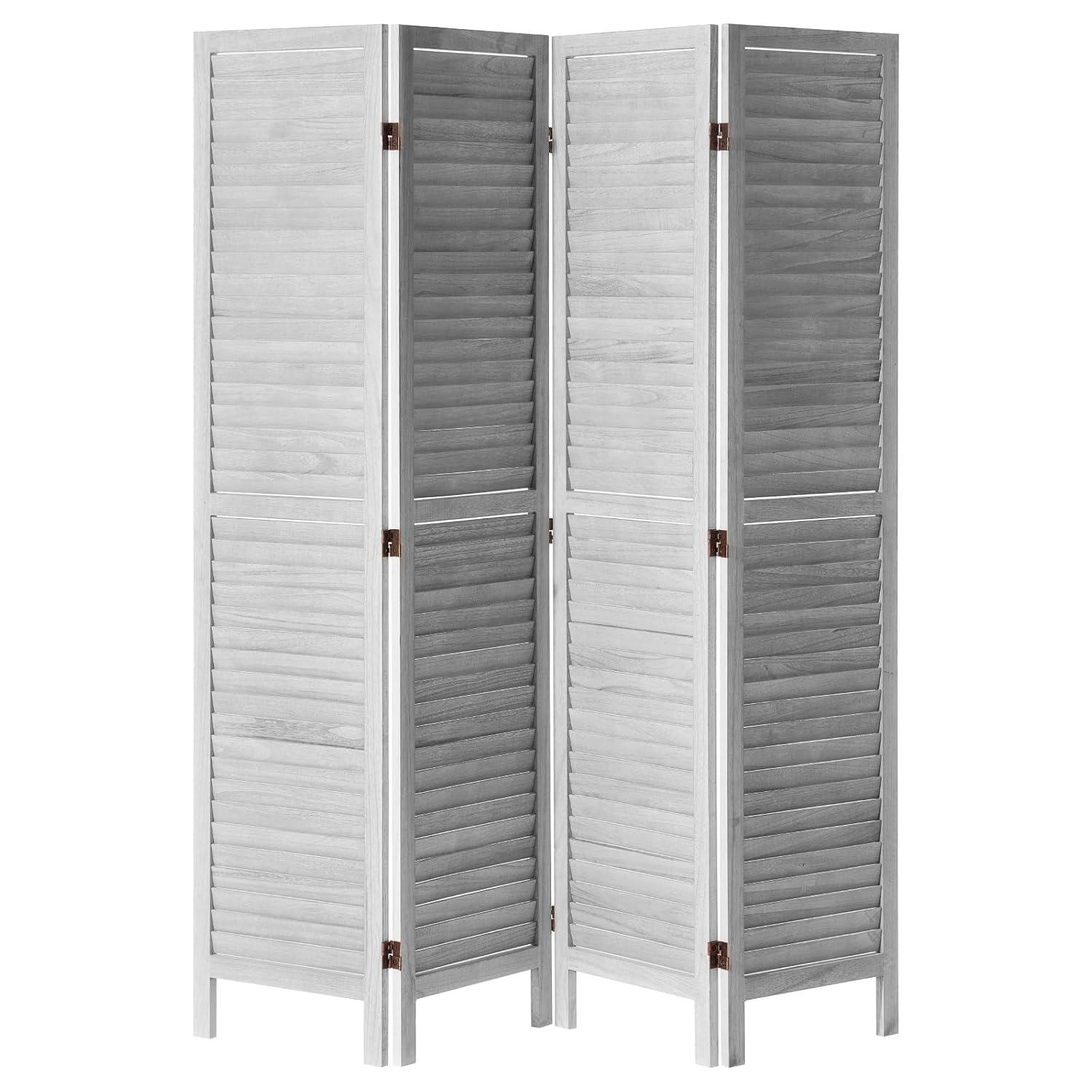 Wood Room Divider, 8 Panel Wood Folding Privacy Screen, 66.9 in. Tall Indoor Louvered Wooden Partition, Portable