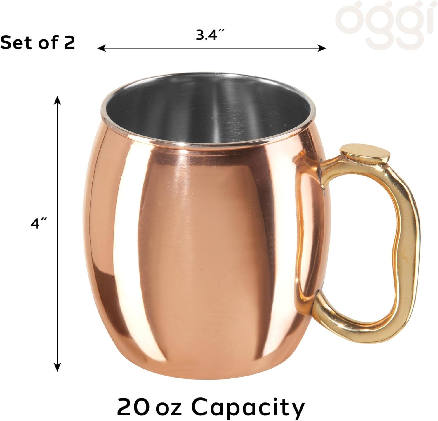 Oggi Barware 2 Piece 20 Oz Stainless Steel Moscow Mule Mug Set (Set of 2)