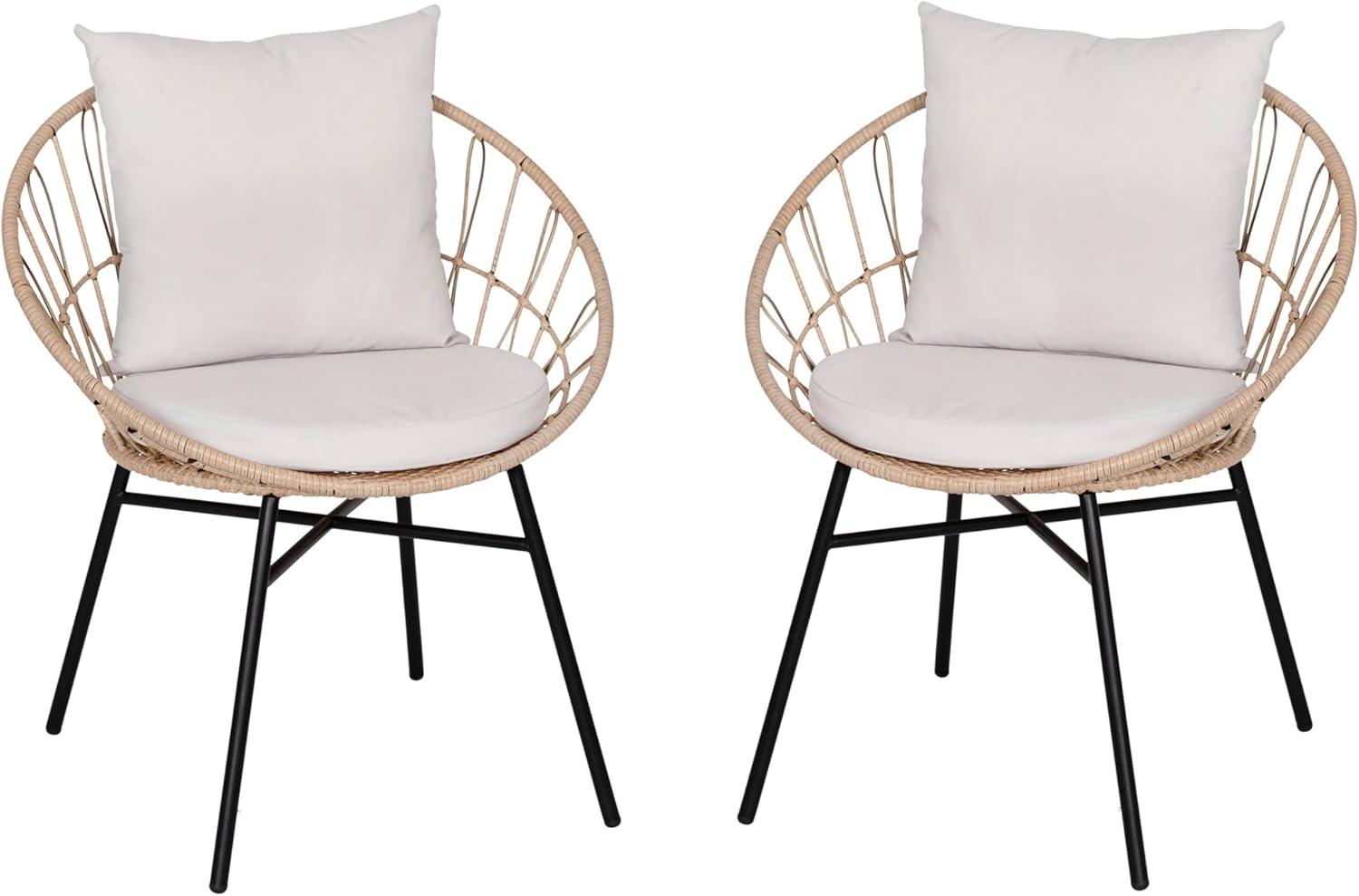Flash Furniture Devon Set of 2 Indoor/Outdoor Modern Papasan Patio Chairs, Rope with Tan Finish PE Wicker Rattan and Light Gray Cushions