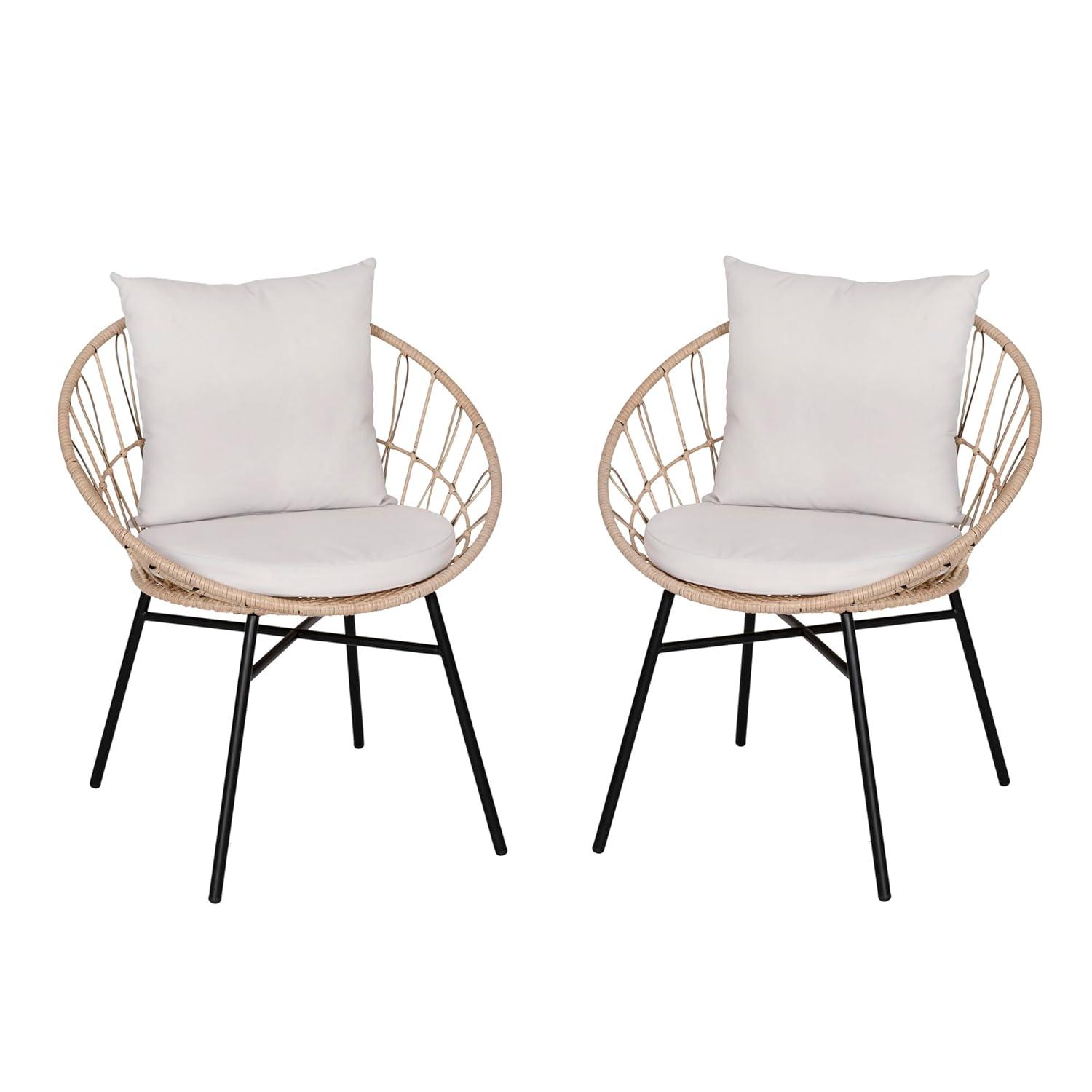Flash Furniture Devon Set of 2 Indoor/Outdoor Modern Papasan Patio Chairs, Rope with Tan Finish PE Wicker Rattan and Light Gray Cushions