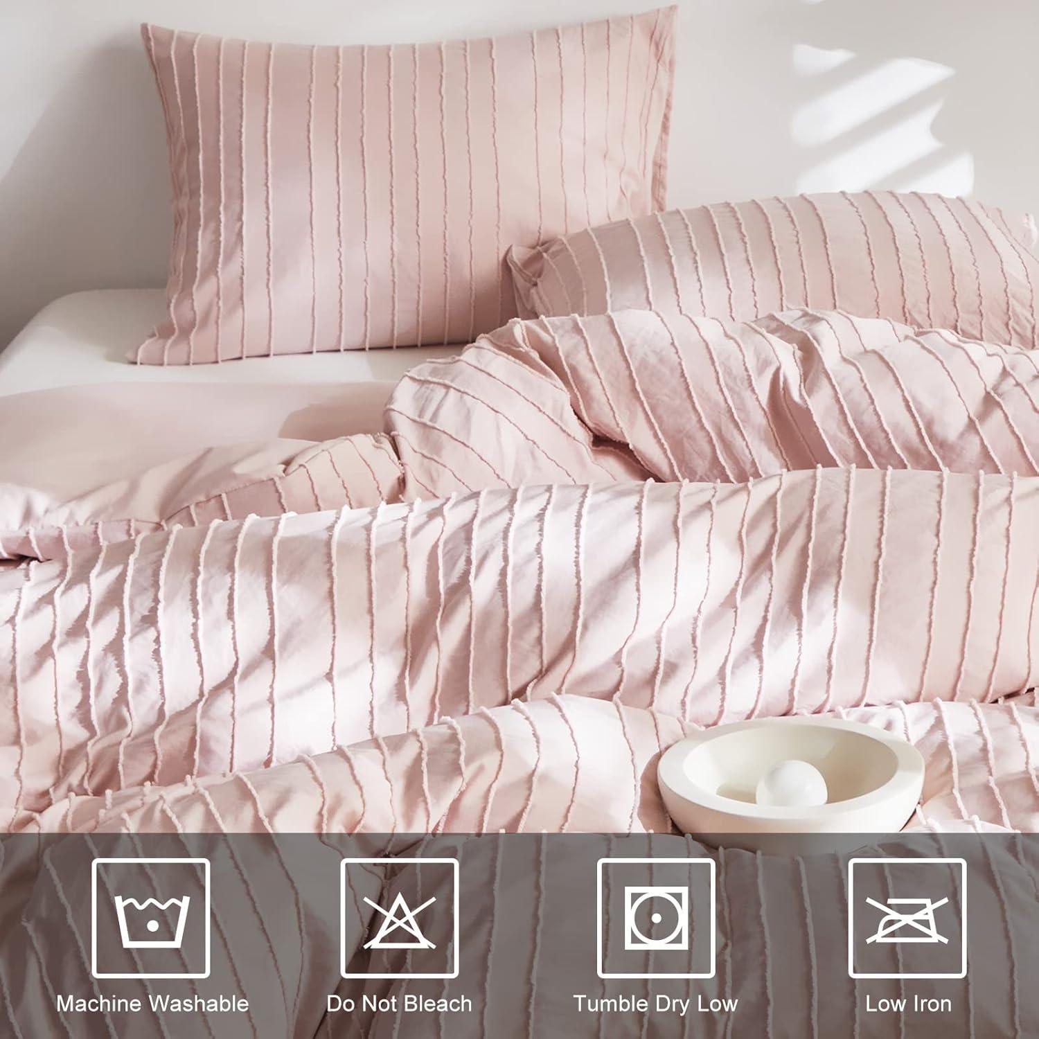 Pink Tufted Microfiber King Duvet Cover Set