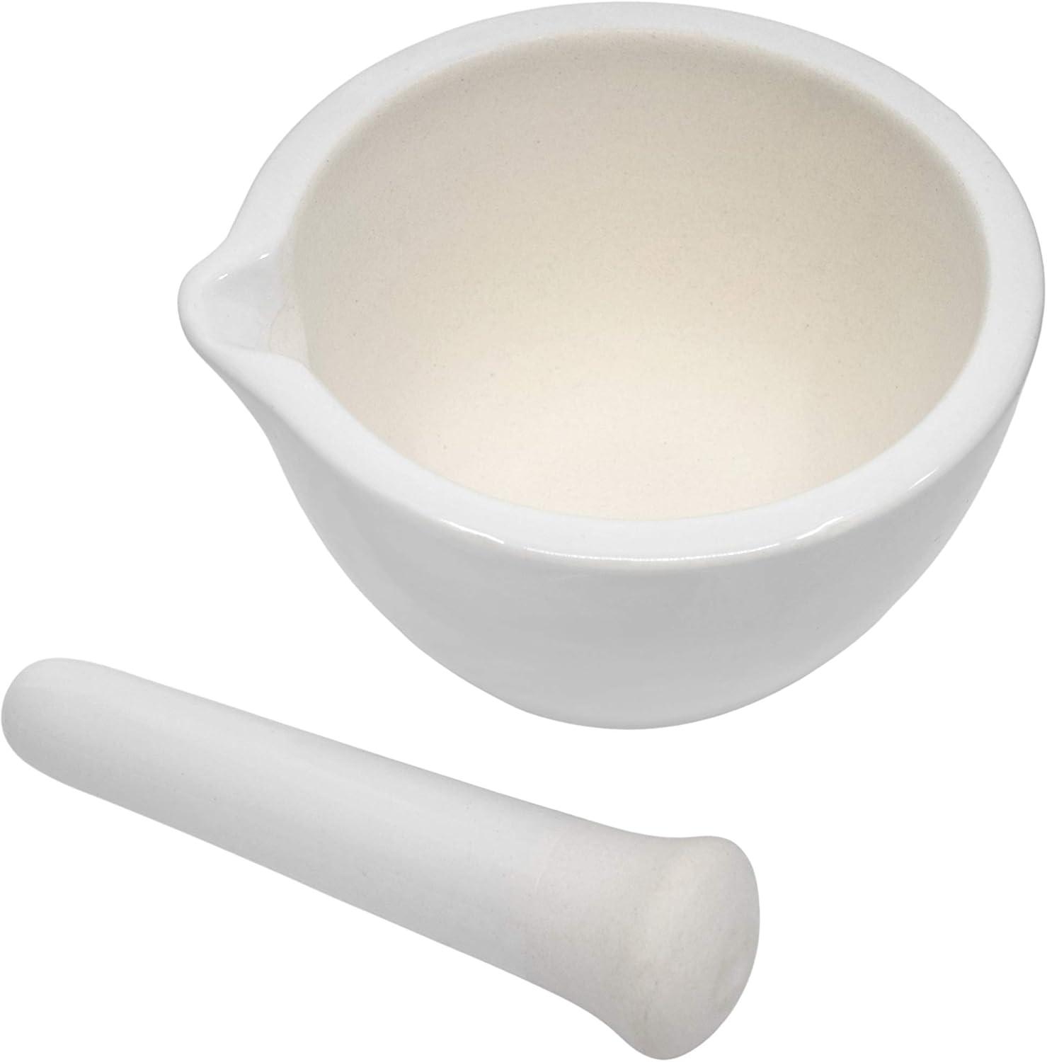 Porcelain Mortar & Pestle Set, 18oz (550ml) - Unglazed Grinding Surface - Excellent for Kitchen or Laboratory - Grinds Powdered Chemicals, Herbs & Spices - Pill Crusher - White - Eisco Labs