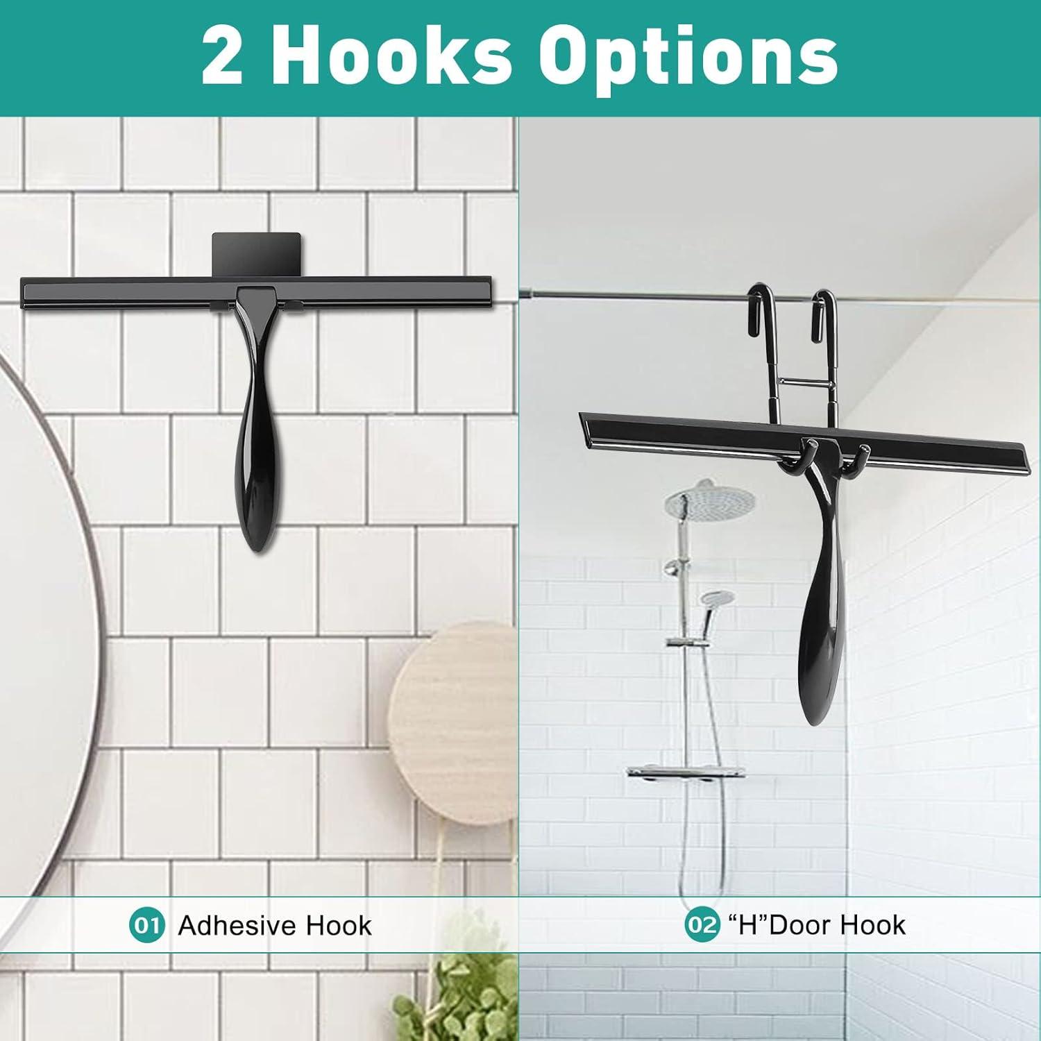 14'' Shower Squeegee, TOOVEM Squeegee for Shower Glass Door for Glass Doors, Windows, Bathroom, Car Windshield, Black