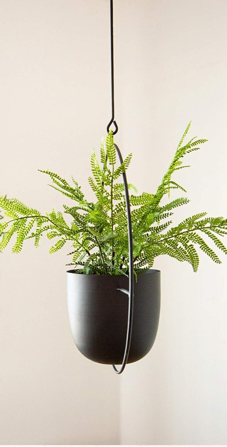 Black Metal Round Hanging Planter with Vertical Design