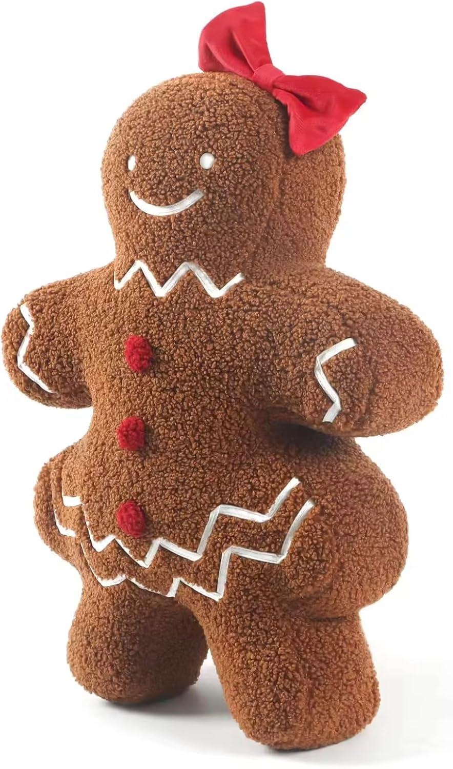 Christmas Decoration Cute Plush Sherpa Gingerbread Girl Cushion Pillow with Filling Soft Comfort Plush Home Decor Pillows