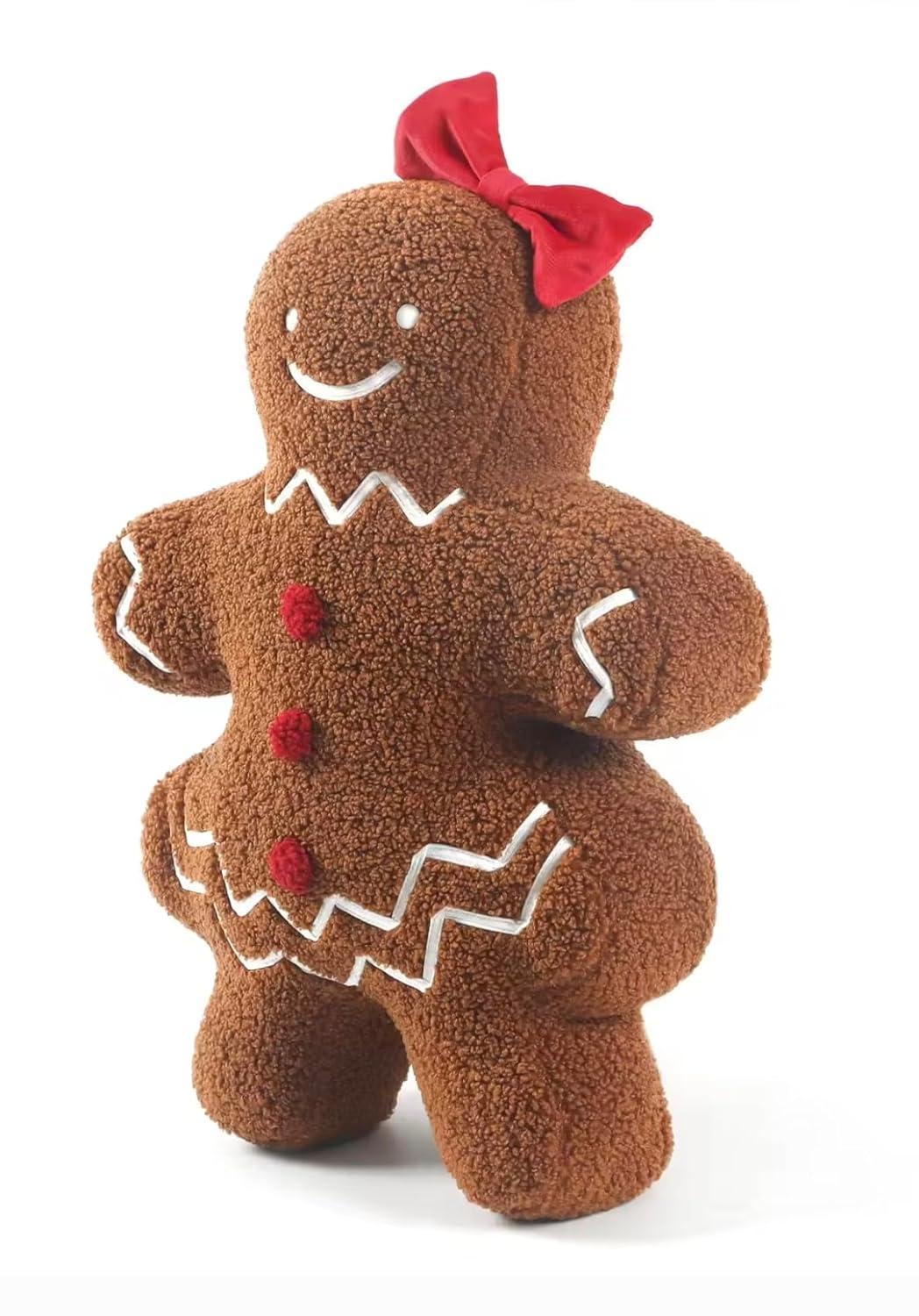 Christmas Decoration Cute Plush Sherpa Gingerbread Girl Cushion Pillow with Filling Soft Comfort Plush Home Decor Pillows