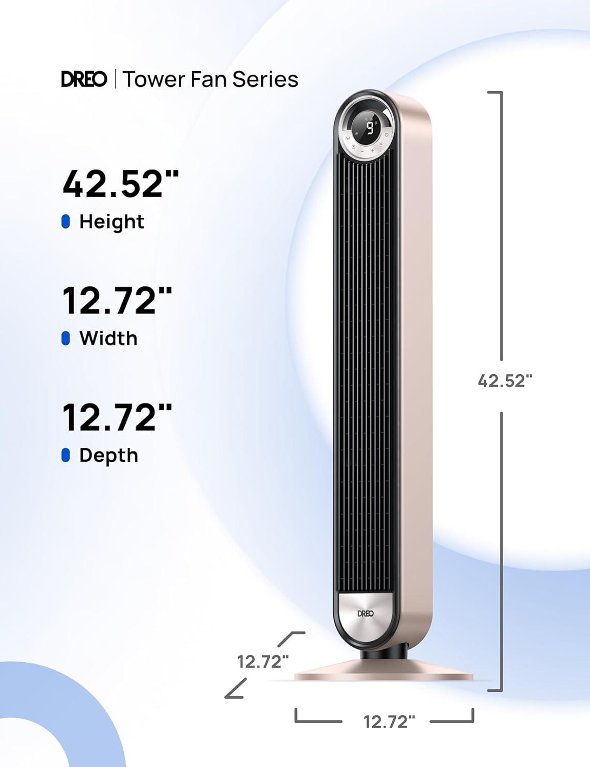 Dreo Smart Tower Fans for Home, 90° Oscillating Fan Bedroom Indoors, Voice Control Floor with 12H Timer, 42 Inch Quiet Bladeless Standing LED Display, 9 Speeds, Work Alexa/Google