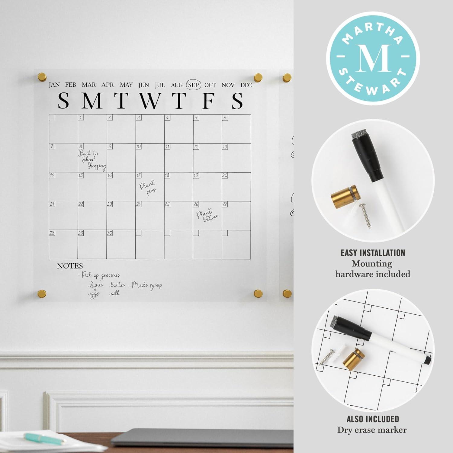 Thomas Martha Stewart Acrylic Wall Calendar and Notes Board with Marker and Mounting Hardware