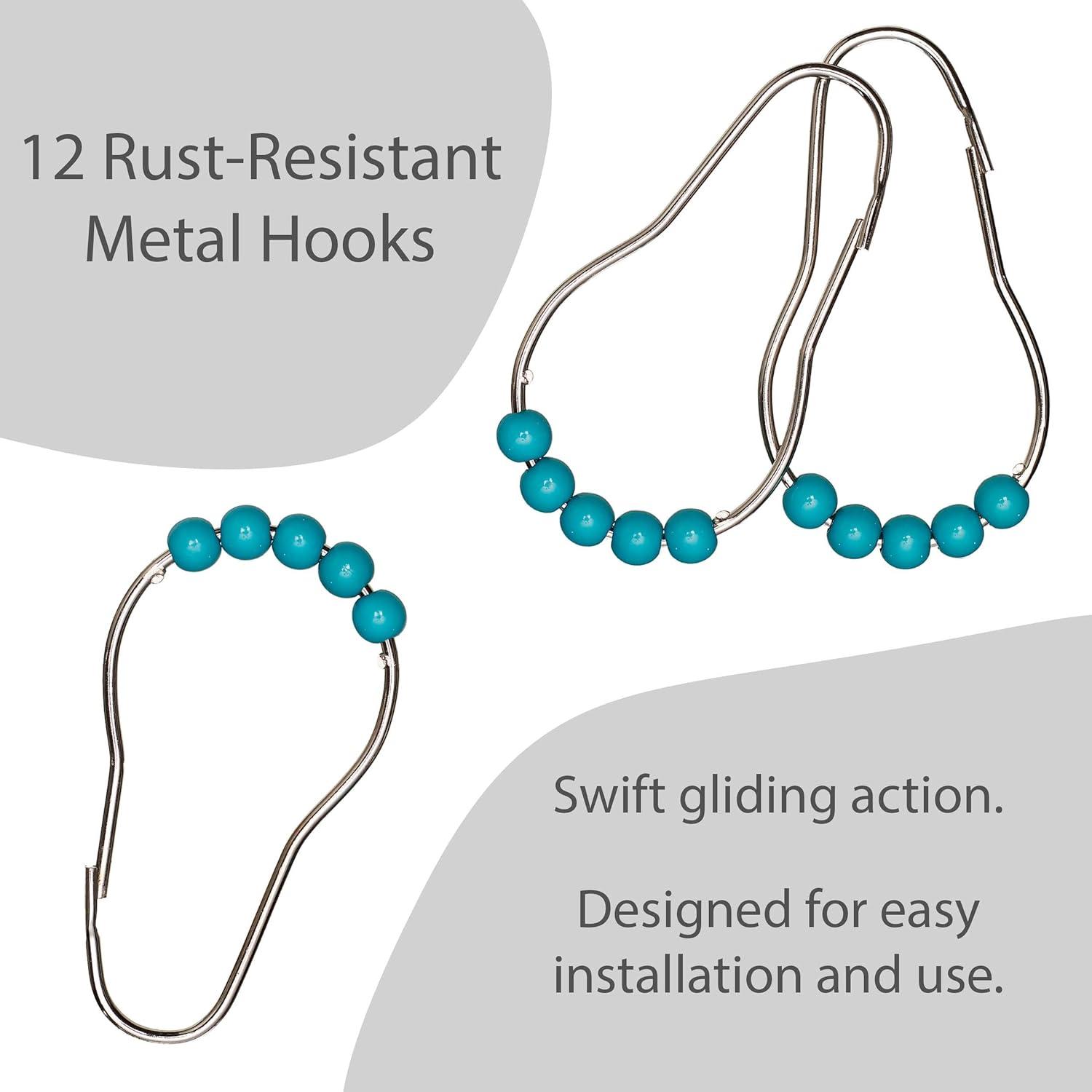 Creative Home Ideas Bathroom Sets with Shower Curtain and Rugs| Shower Curtain Sets with Rugs, Shower Curtain, Liner Set, 2 Chenille Bathmats and 12 Hooks | 70 x72 | White/Turquoise Ombre