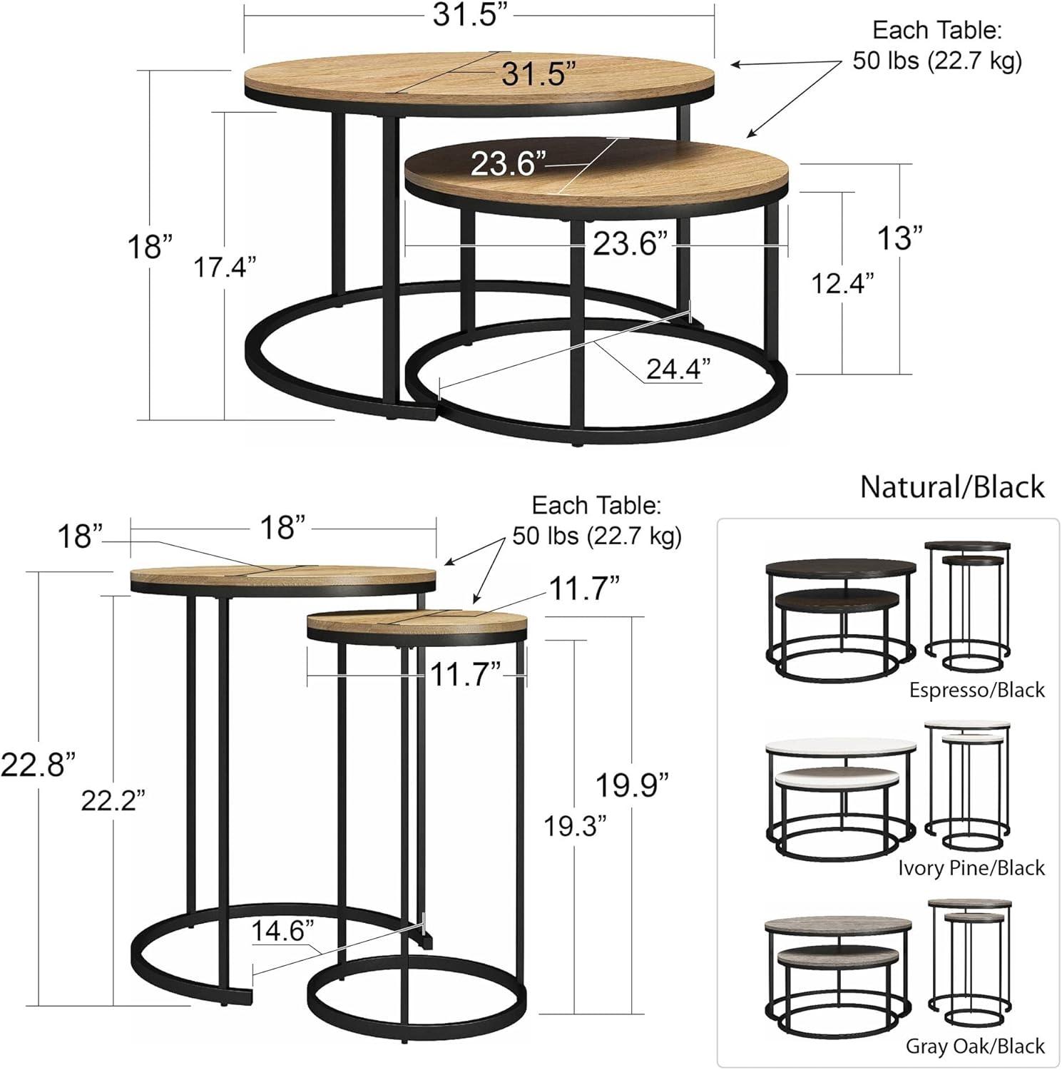 Gray Oak and Black Metal 4-Piece Nesting Coffee and End Table Set