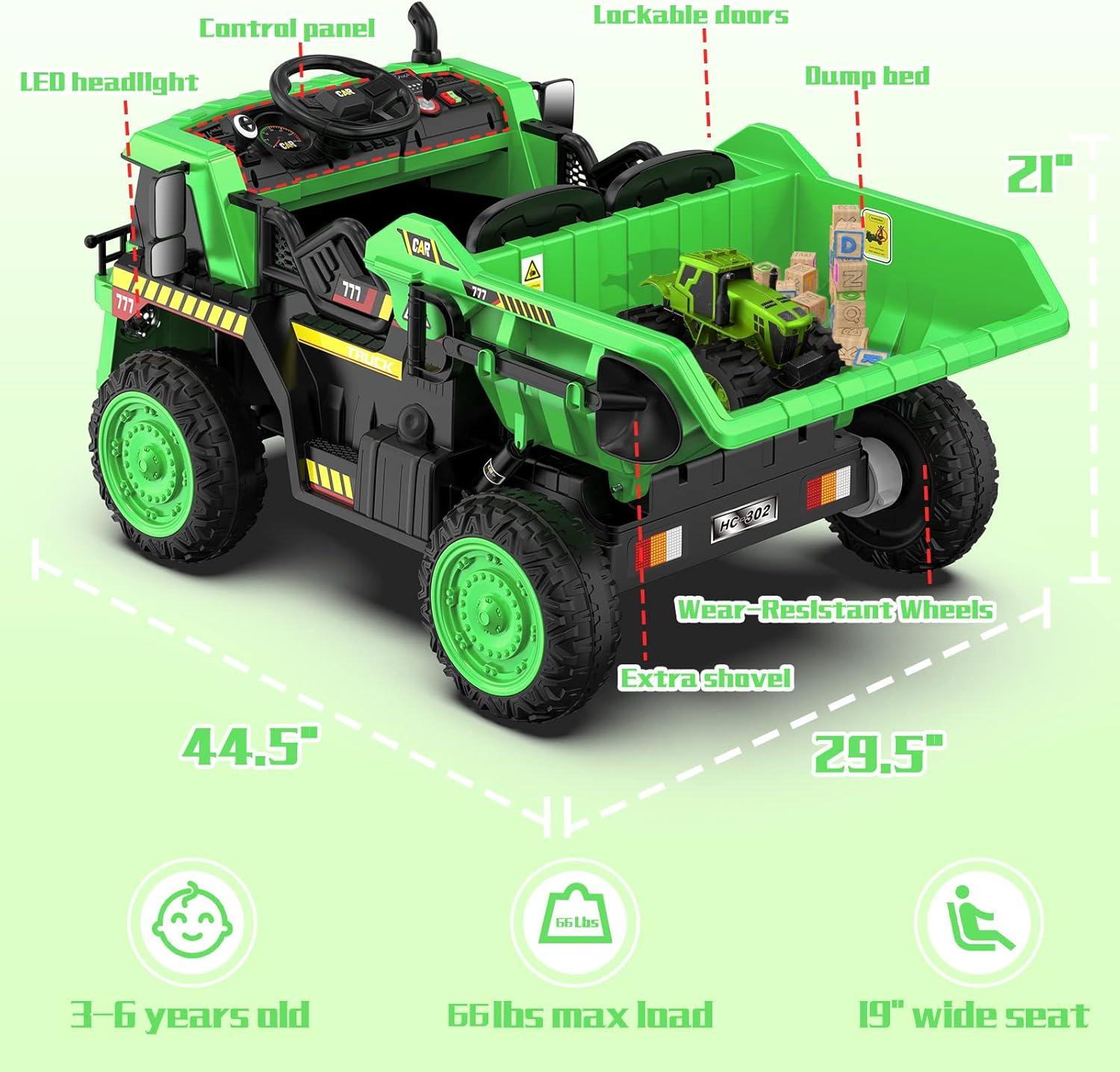 Green 12V Electric Ride-On Dump Truck with Remote Control