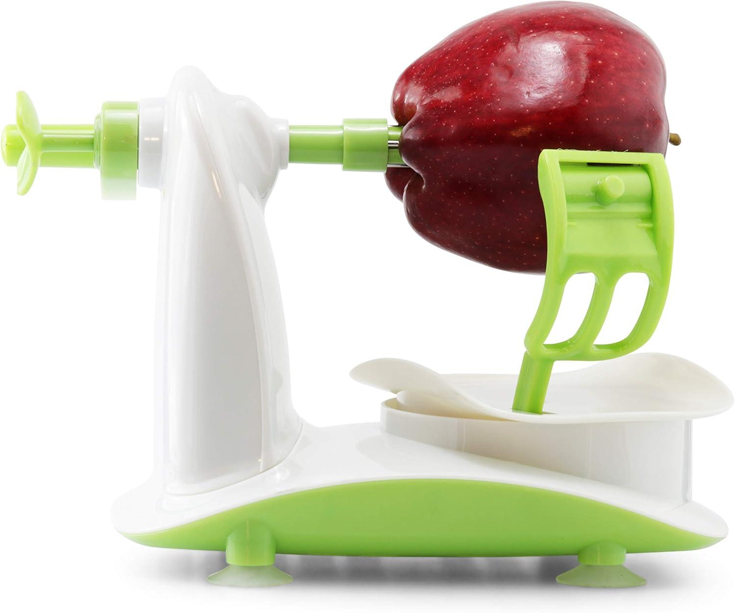 Perfect Peel Apple Peeler - Easy Clean Removable Slicer Commercial Grade Blade - Corer, White/Green