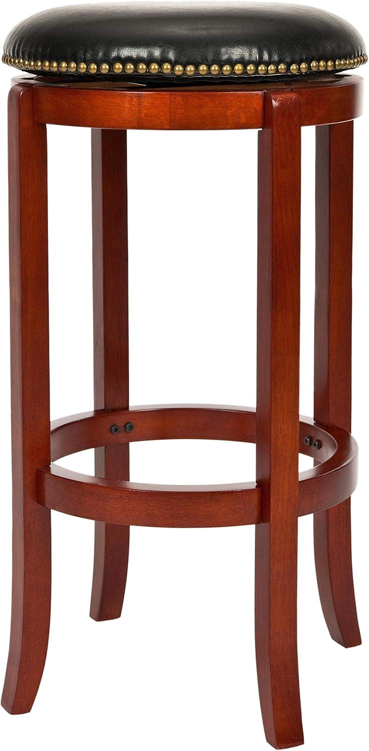 Ellwood Light Cherry and Black Leather Swivel Counter Stool