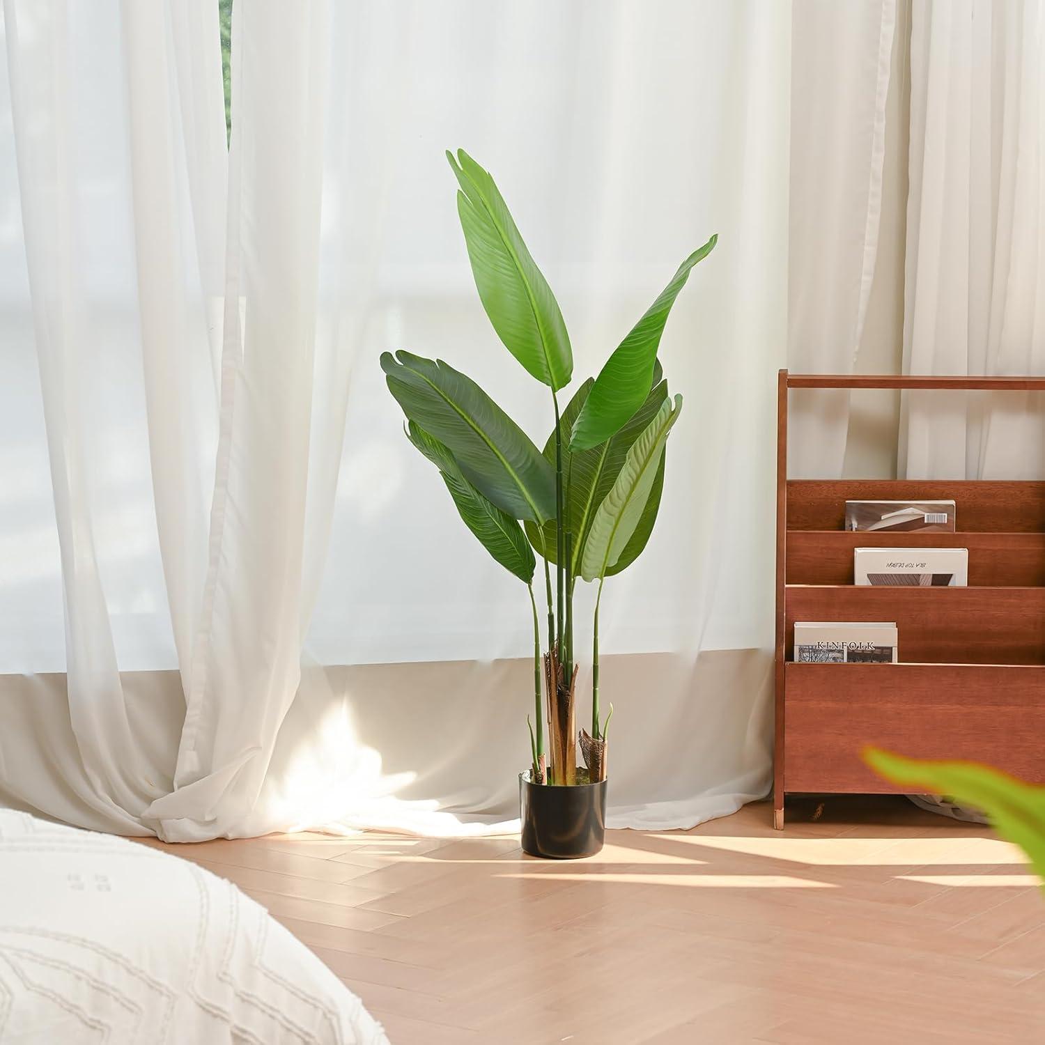 Artificial Bird of Paradise Plant,4 FT Fake Banana Leaves Plants Faux Tropical Palm Tree Floor Plant Potted, Artificial Tree for Home Office Living Room Decor Indoor Perfect Housewarming Gift.