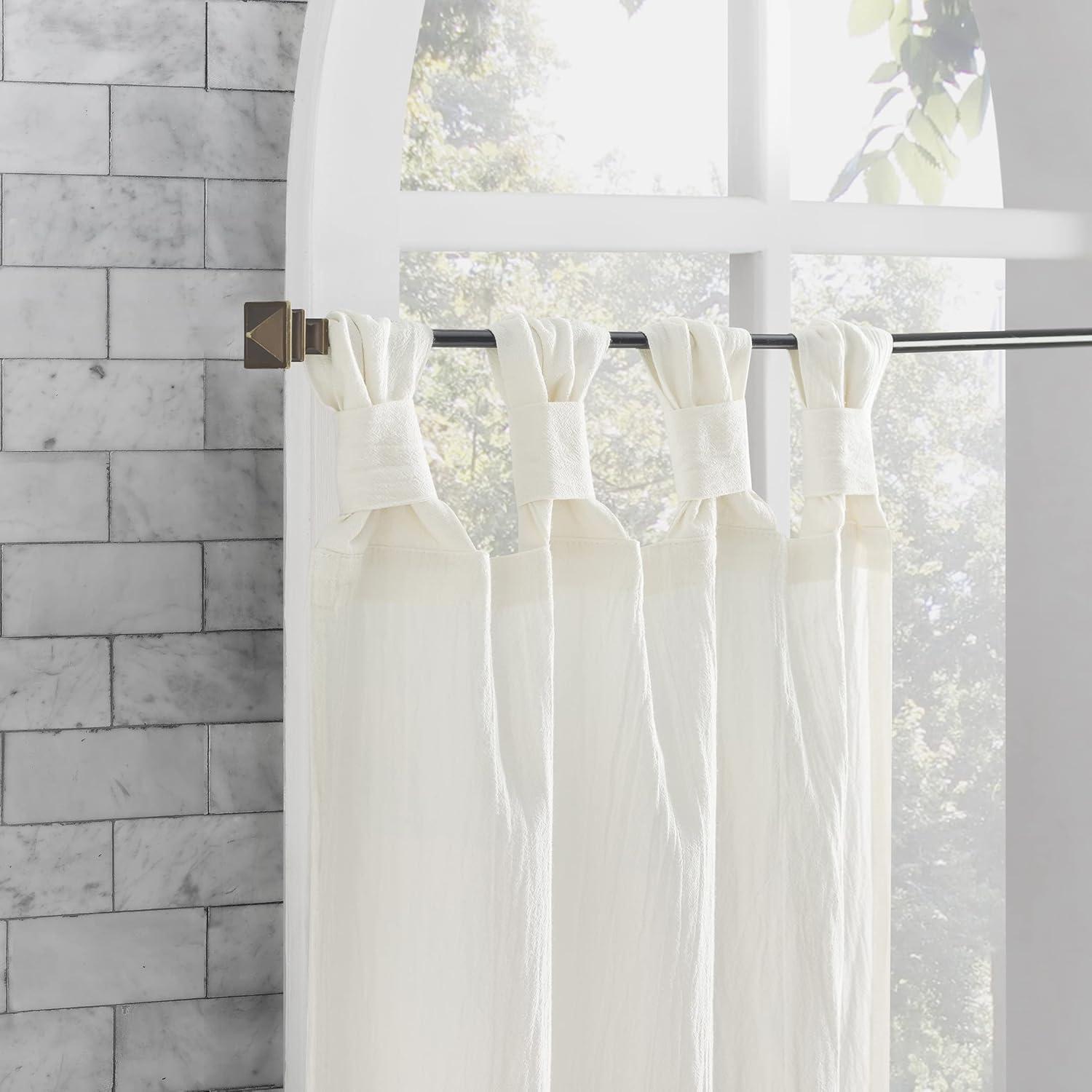 2pc 52"x36" Archaeo Washed Cotton Twist Tab Cafe Curtain Tier Pair Ivory: Kitchen Curtains, 36 Inch, Solid Off-White