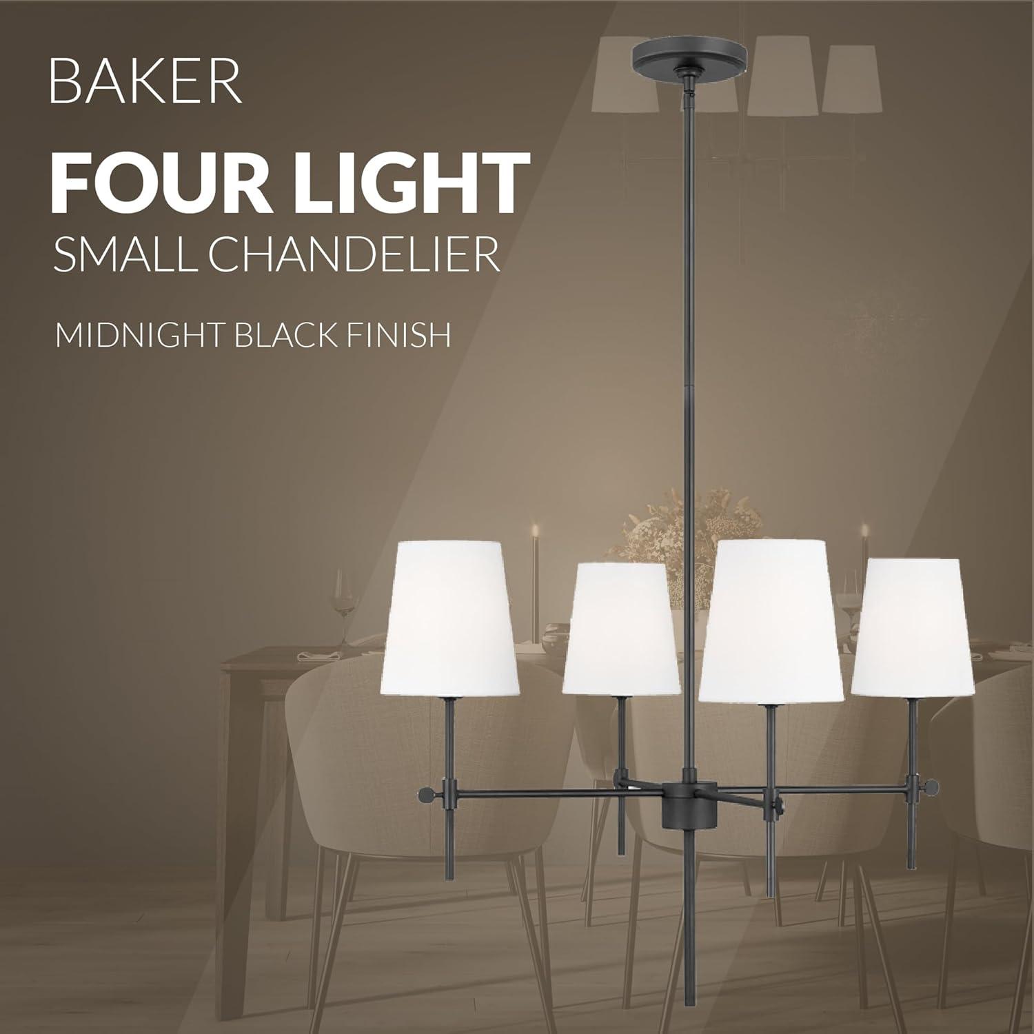 Baker 4-Light Midnight Black Hanging Chandelier With White Linen Fabric Shades